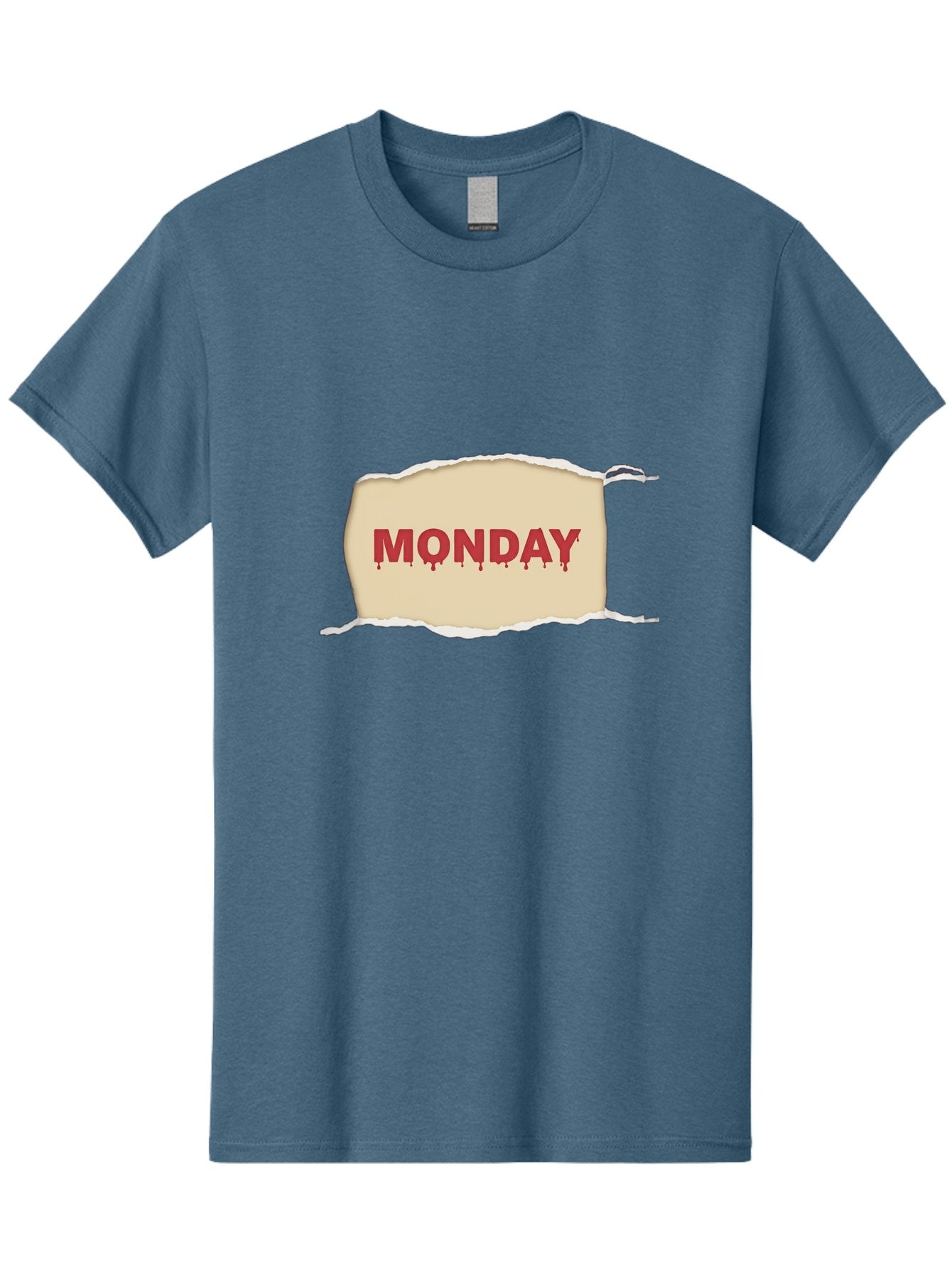 Monday-1 Men'S Graphic Tee, 100% Cotton, Comfortable Casual Summer Wear, Machine Washable, Monday Motivation, Bloody Monday, Torn Paper Effect, Bold Typography, Horror Theme, Dripping Blood, Monday Blues, Workweek Anxiety, Gothic Style Bae508 6