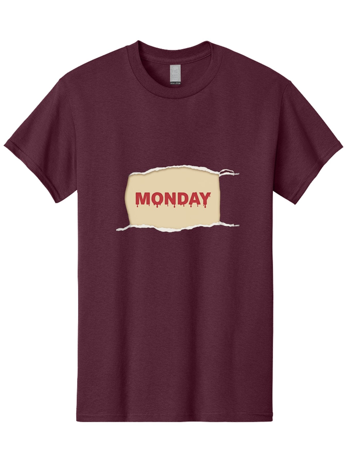 Monday-1 Men'S Graphic Tee, 100% Cotton, Comfortable Casual Summer Wear, Machine Washable, Monday Motivation, Bloody Monday, Torn Paper Effect, Bold Typography, Horror Theme, Dripping Blood, Monday Blues, Workweek Anxiety, Gothic Style Bae508 13