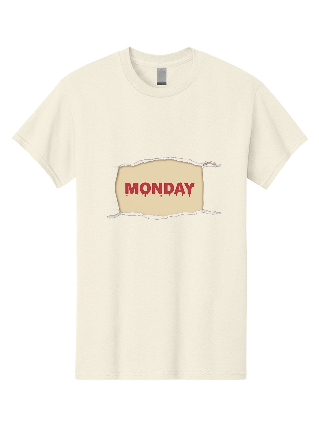 Monday-1 Men'S Graphic Tee, 100% Cotton, Comfortable Casual Summer Wear, Machine Washable, Monday Motivation, Bloody Monday, Torn Paper Effect, Bold Typography, Horror Theme, Dripping Blood, Monday Blues, Workweek Anxiety, Gothic Style Bae508 12