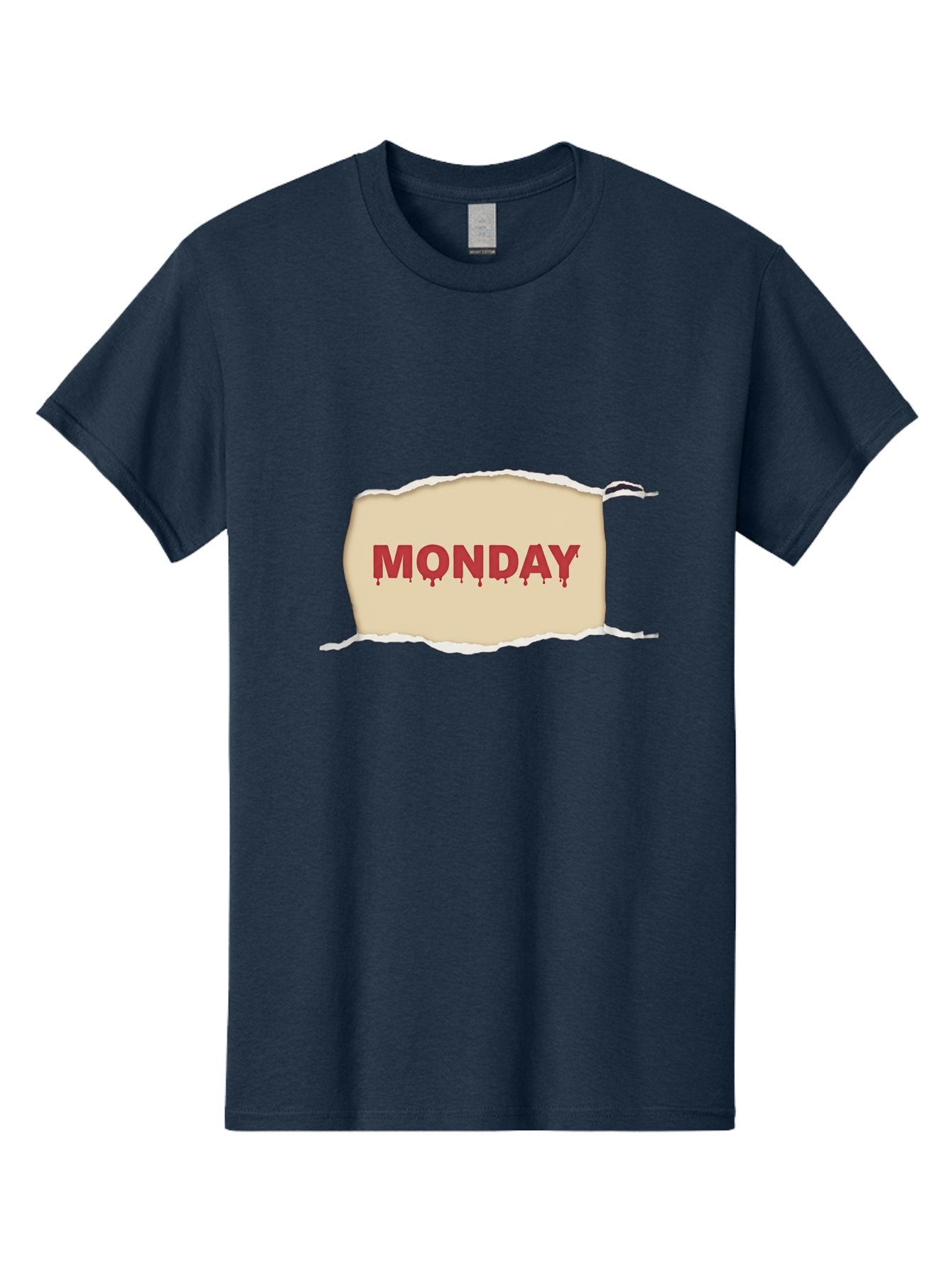 Monday-1 Men'S Graphic Tee, 100% Cotton, Comfortable Casual Summer Wear, Machine Washable, Monday Motivation, Bloody Monday, Torn Paper Effect, Bold Typography, Horror Theme, Dripping Blood, Monday Blues, Workweek Anxiety, Gothic Style Bae508 5
