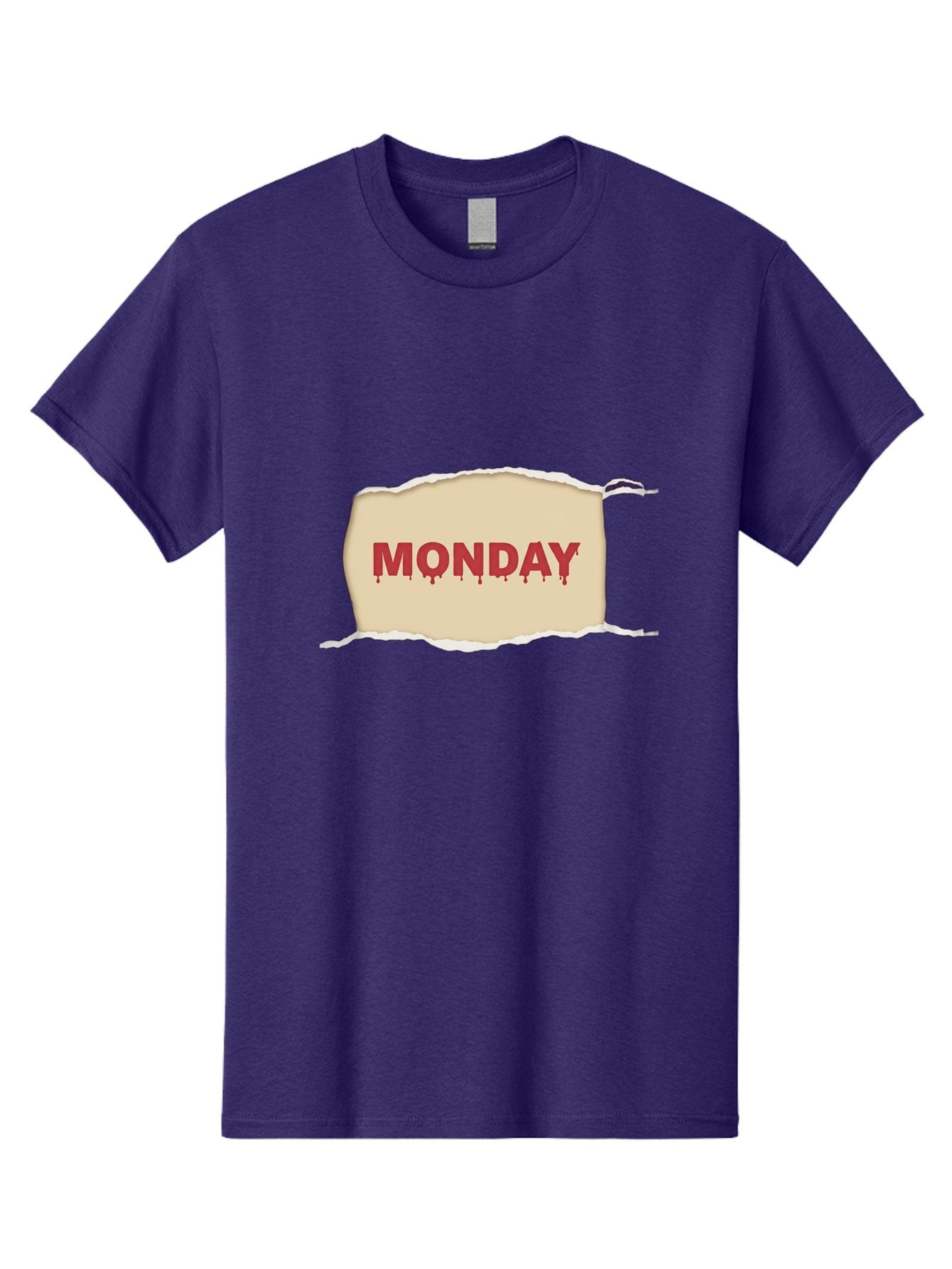 Monday-1 Men'S Graphic Tee, 100% Cotton, Comfortable Casual Summer Wear, Machine Washable, Monday Motivation, Bloody Monday, Torn Paper Effect, Bold Typography, Horror Theme, Dripping Blood, Monday Blues, Workweek Anxiety, Gothic Style Bae508 7