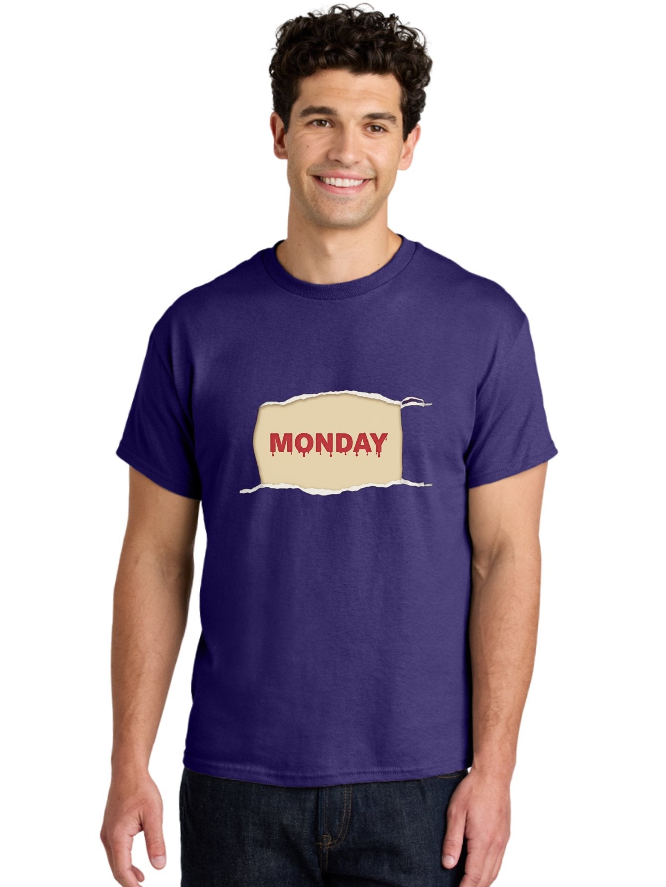 Monday-1 Men'S Graphic Tee, 100% Cotton, Comfortable Casual Summer Wear, Machine Washable, Monday Motivation, Bloody Monday, Torn Paper Effect, Bold Typography, Horror Theme, Dripping Blood, Monday Blues, Workweek Anxiety, Gothic Style Bae508 16