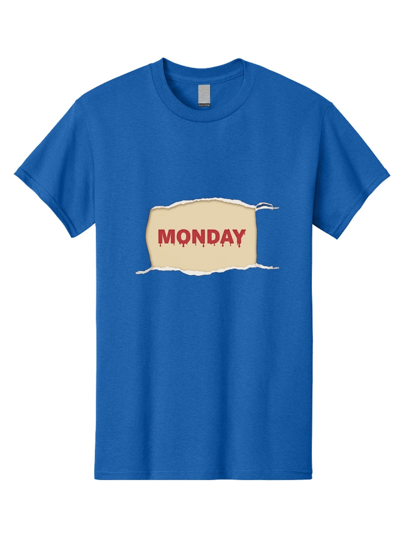 Monday-1 Men'S Graphic Tee, 100% Cotton, Comfortable Casual Summer Wear, Machine Washable, Monday Motivation, Bloody Monday, Torn Paper Effect, Bold Typography, Horror Theme, Dripping Blood, Monday Blues, Workweek Anxiety, Gothic Style Bae508 9
