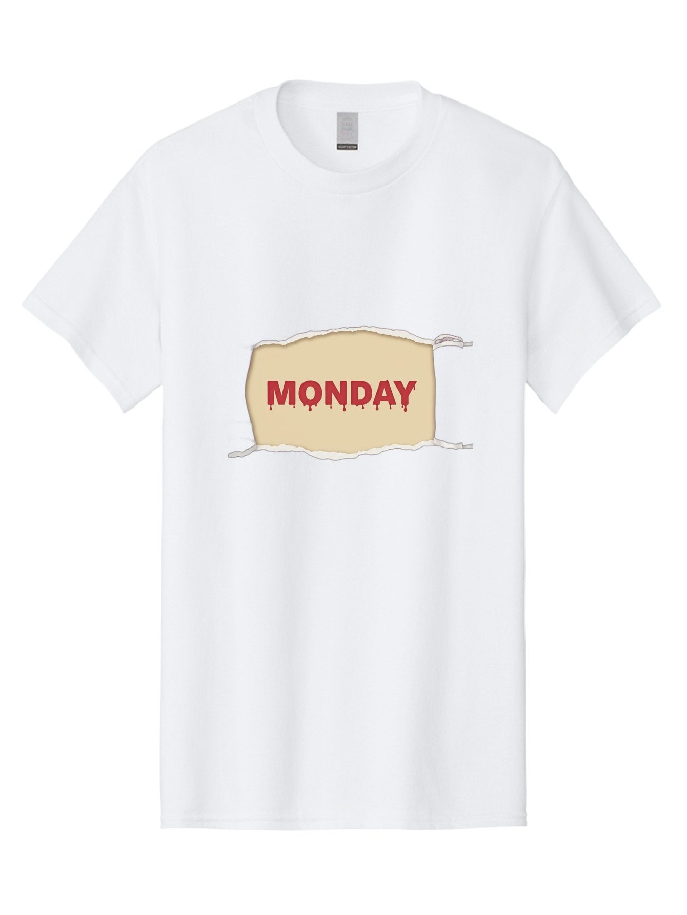 Monday-1 Men'S Graphic Tee, 100% Cotton, Comfortable Casual Summer Wear, Machine Washable, Monday Motivation, Bloody Monday, Torn Paper Effect, Bold Typography, Horror Theme, Dripping Blood, Monday Blues, Workweek Anxiety, Gothic Style Bae508 15
