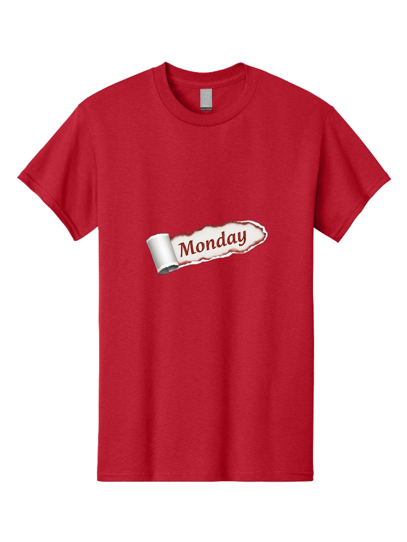 Monday-3 Men'S Graphic Tee, 100% Cotton, Comfortable Casual Summer Wear, Machine Washable, Torn Paper, Monday Text, Red Font, Ripped Edge, Curled Corner, Digital Graphic, Calendar Day Bae510 3