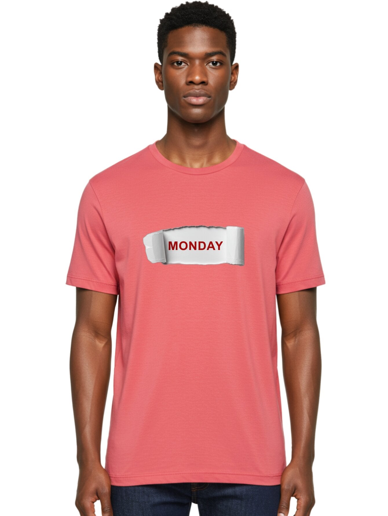 Monday-4 Men'S Graphic Tee, 100% Cotton, Comfortable Casual Summer Wear, Machine Washable, Monday Motivation, Ripped Paper Effect, Red Text, Bold Font, Creative Design, Office Supplies, Workplace Inspiration, Calendar Day, Weekly Reminder Bae511 21