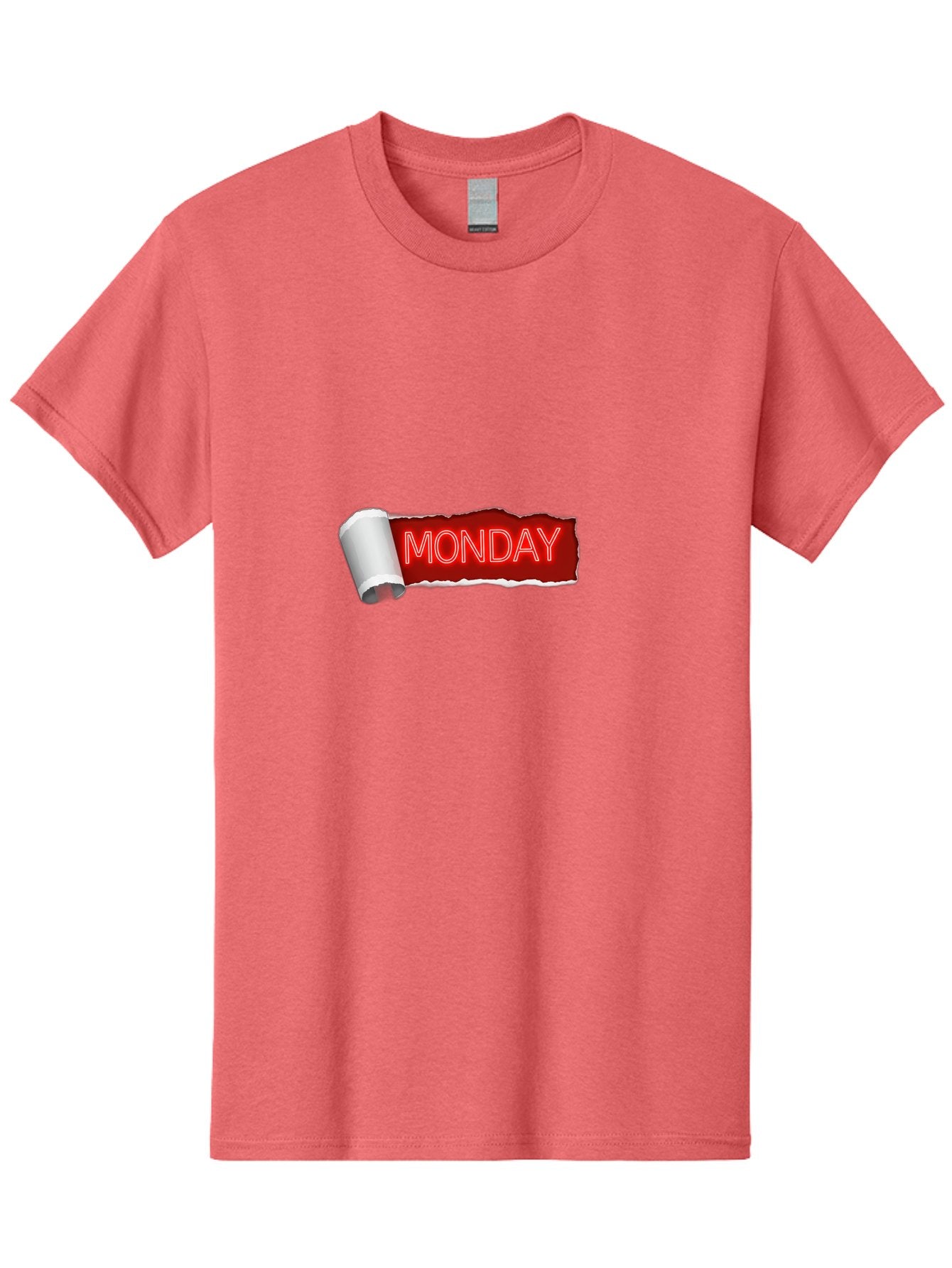 Monday-5 Men'S Graphic Tee, 100% Cotton, Comfortable Casual Summer Wear, Machine Washable, Monday Text, Ripped Paper Effect, Red And White Color Scheme, Bold Font, Weekly Reminder, Morning Motivation, Day Of The Week, Calendar Label Bae512