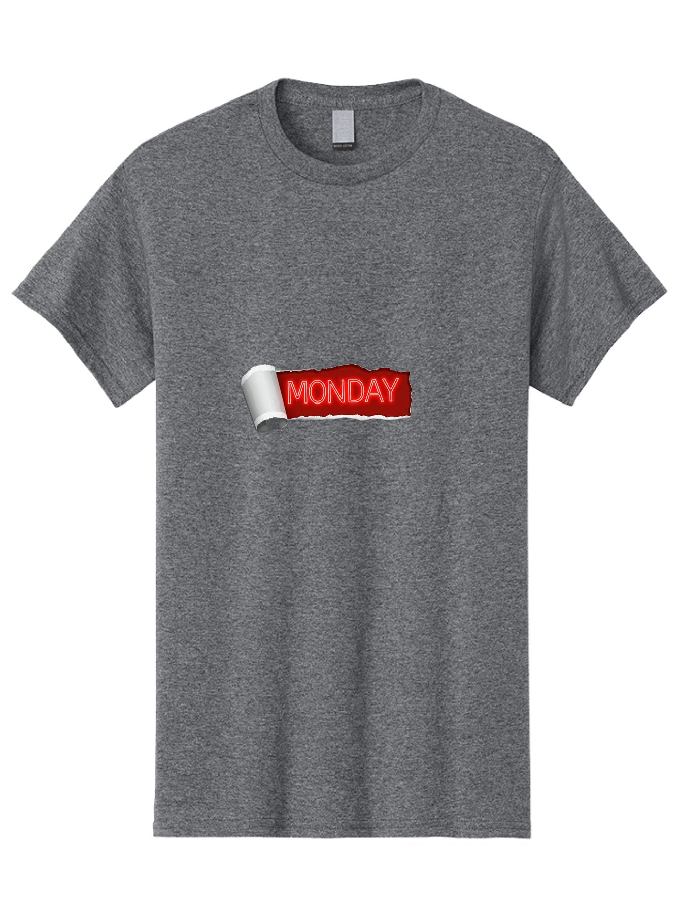 Monday-5 Men'S Graphic Tee, 100% Cotton, Comfortable Casual Summer Wear, Machine Washable, Monday Text, Ripped Paper Effect, Red And White Color Scheme, Bold Font, Weekly Reminder, Morning Motivation, Day Of The Week, Calendar Label Bae512
