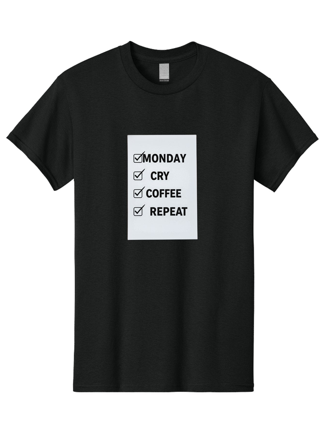 Monday-Cry-Coffee-Repeat-1 Men'S Graphic Tee, 100% Cotton, Comfortable Casual Summer Wear, Machine Washable, Monday Motivation, Funny To-Do List, Coffee Humor, Monday Blues, Office Humor, Work Life Balance, Morning Routine, Coffee Break Bae514 4