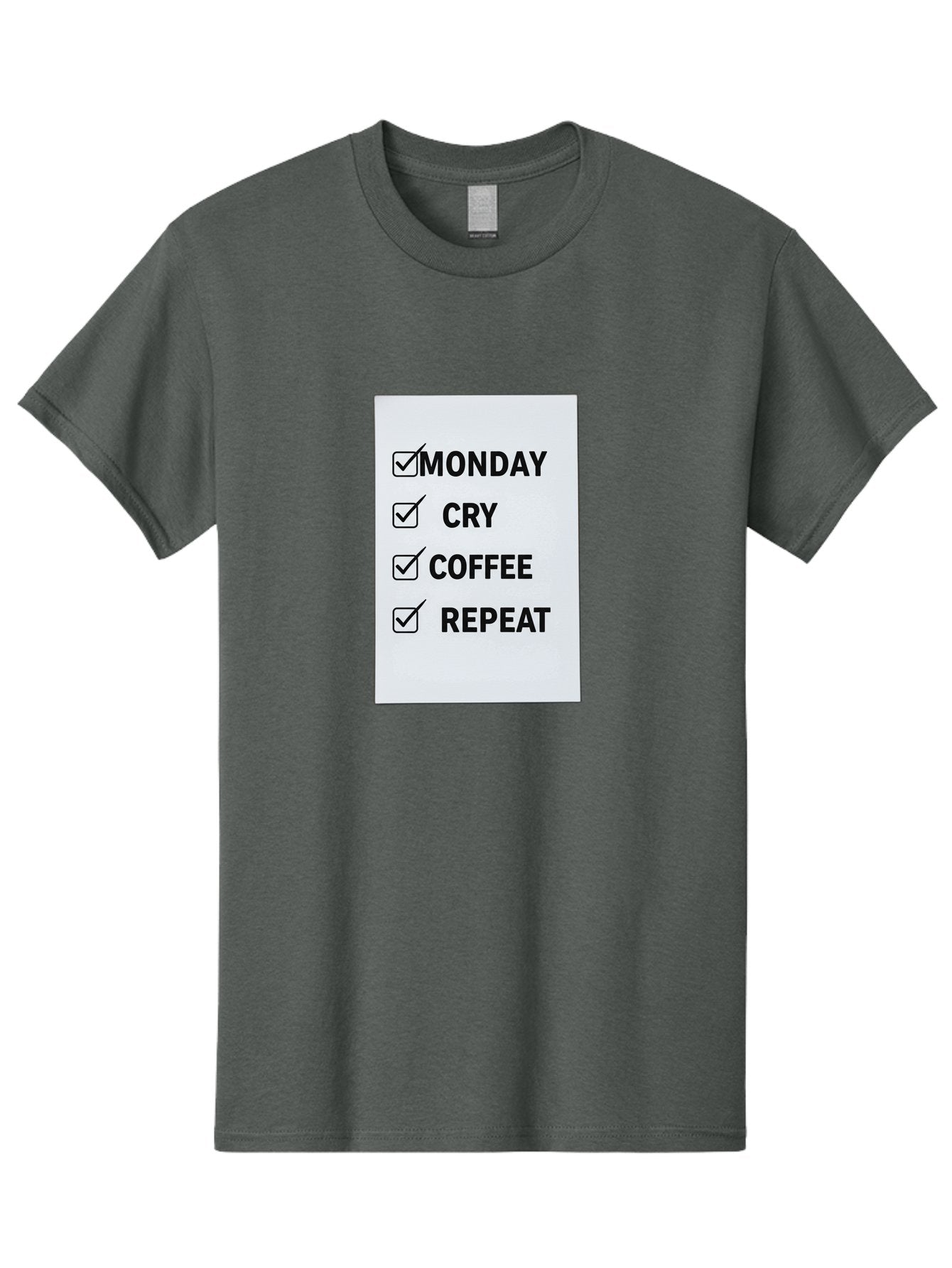 Monday-Cry-Coffee-Repeat-1 Men'S Graphic Tee, 100% Cotton, Comfortable Casual Summer Wear, Machine Washable, Monday Motivation, Funny To-Do List, Coffee Humor, Monday Blues, Office Humor, Work Life Balance, Morning Routine, Coffee Break Bae514 11