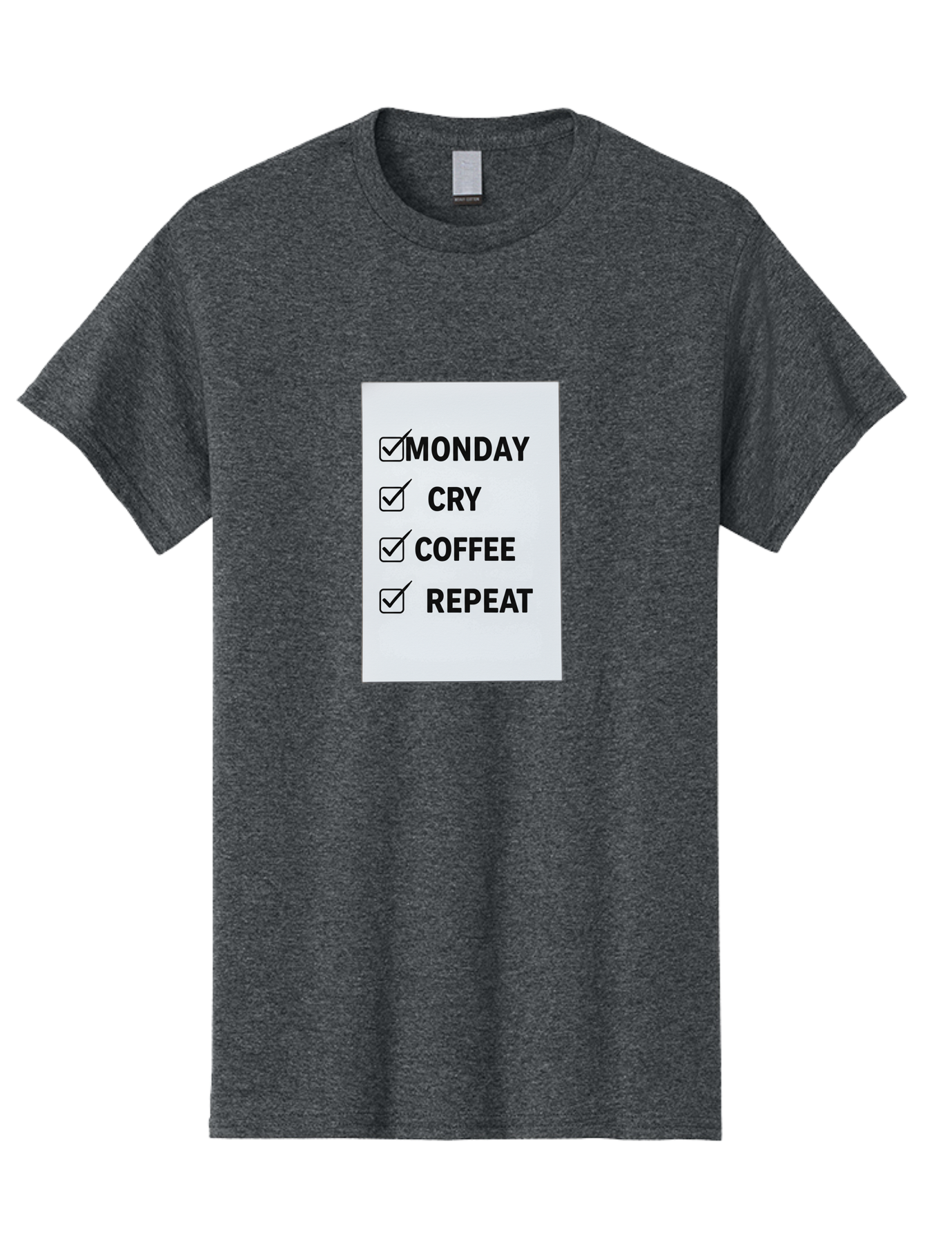 Monday-Cry-Coffee-Repeat-1 Men'S Graphic Tee, 100% Cotton, Comfortable Casual Summer Wear, Machine Washable, Monday Motivation, Funny To-Do List, Coffee Humor, Monday Blues, Office Humor, Work Life Balance, Morning Routine, Coffee Break Bae514 14