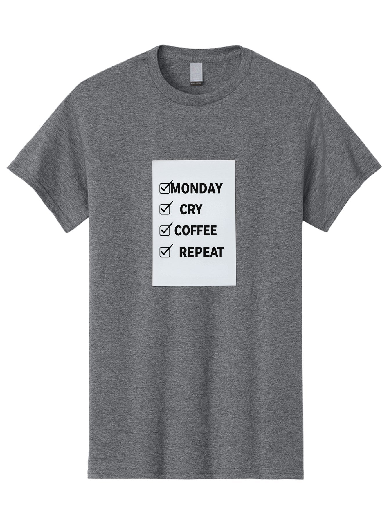 Monday-Cry-Coffee-Repeat-1 Men'S Graphic Tee, 100% Cotton, Comfortable Casual Summer Wear, Machine Washable, Monday Motivation, Funny To-Do List, Coffee Humor, Monday Blues, Office Humor, Work Life Balance, Morning Routine, Coffee Break Bae514 8