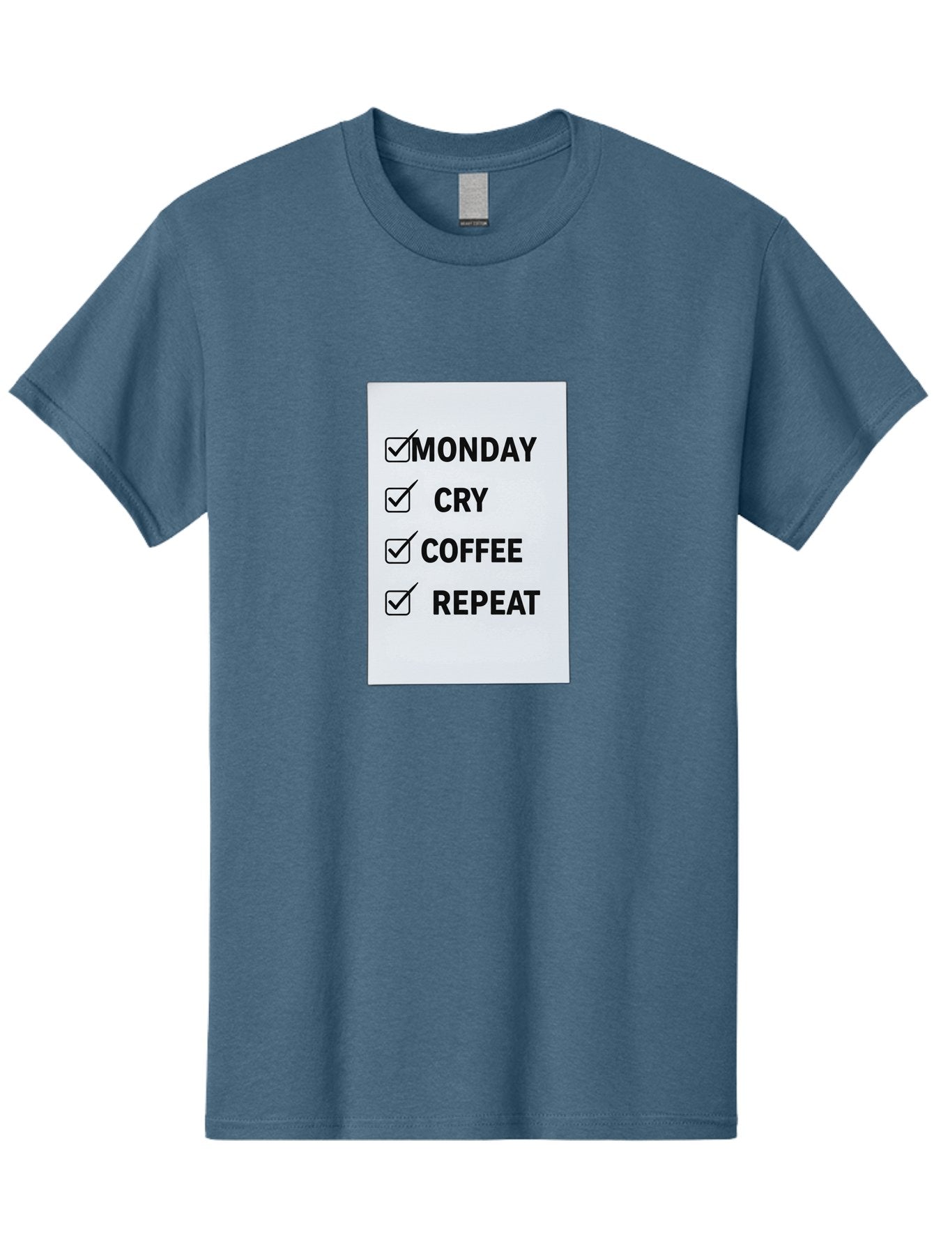 Monday-Cry-Coffee-Repeat-1 Men'S Graphic Tee, 100% Cotton, Comfortable Casual Summer Wear, Machine Washable, Monday Motivation, Funny To-Do List, Coffee Humor, Monday Blues, Office Humor, Work Life Balance, Morning Routine, Coffee Break Bae514 5