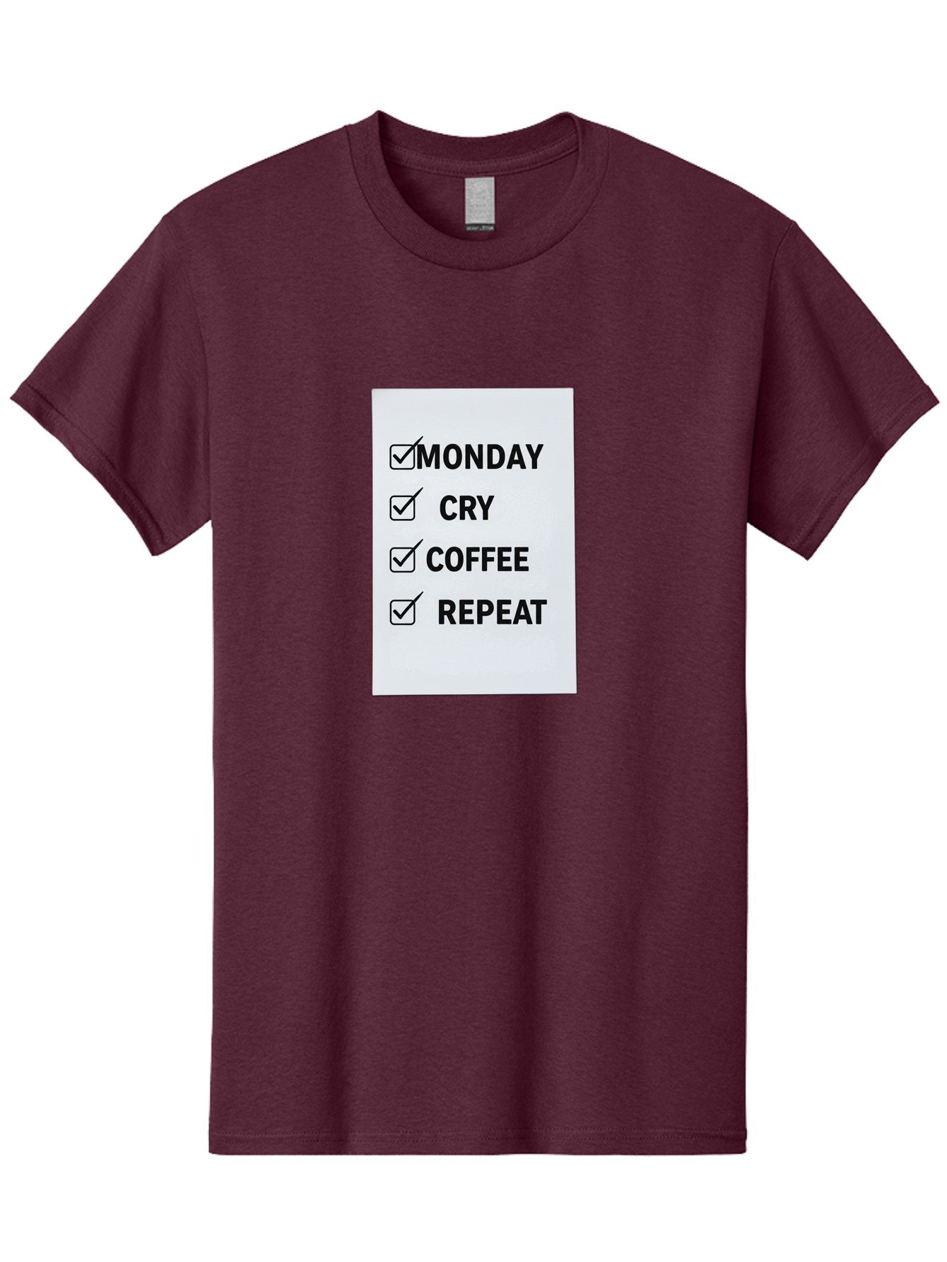 Monday-Cry-Coffee-Repeat-1 Men'S Graphic Tee, 100% Cotton, Comfortable Casual Summer Wear, Machine Washable, Monday Motivation, Funny To-Do List, Coffee Humor, Monday Blues, Office Humor, Work Life Balance, Morning Routine, Coffee Break Bae514 12