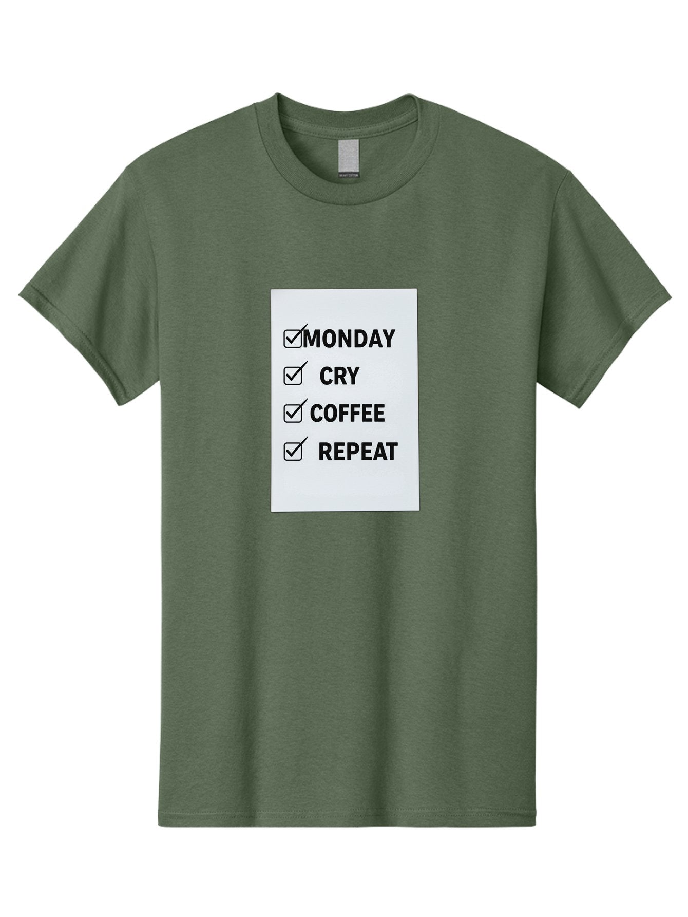 Monday-Cry-Coffee-Repeat-1 Men'S Graphic Tee, 100% Cotton, Comfortable Casual Summer Wear, Machine Washable, Monday Motivation, Funny To-Do List, Coffee Humor, Monday Blues, Office Humor, Work Life Balance, Morning Routine, Coffee Break Bae514 9