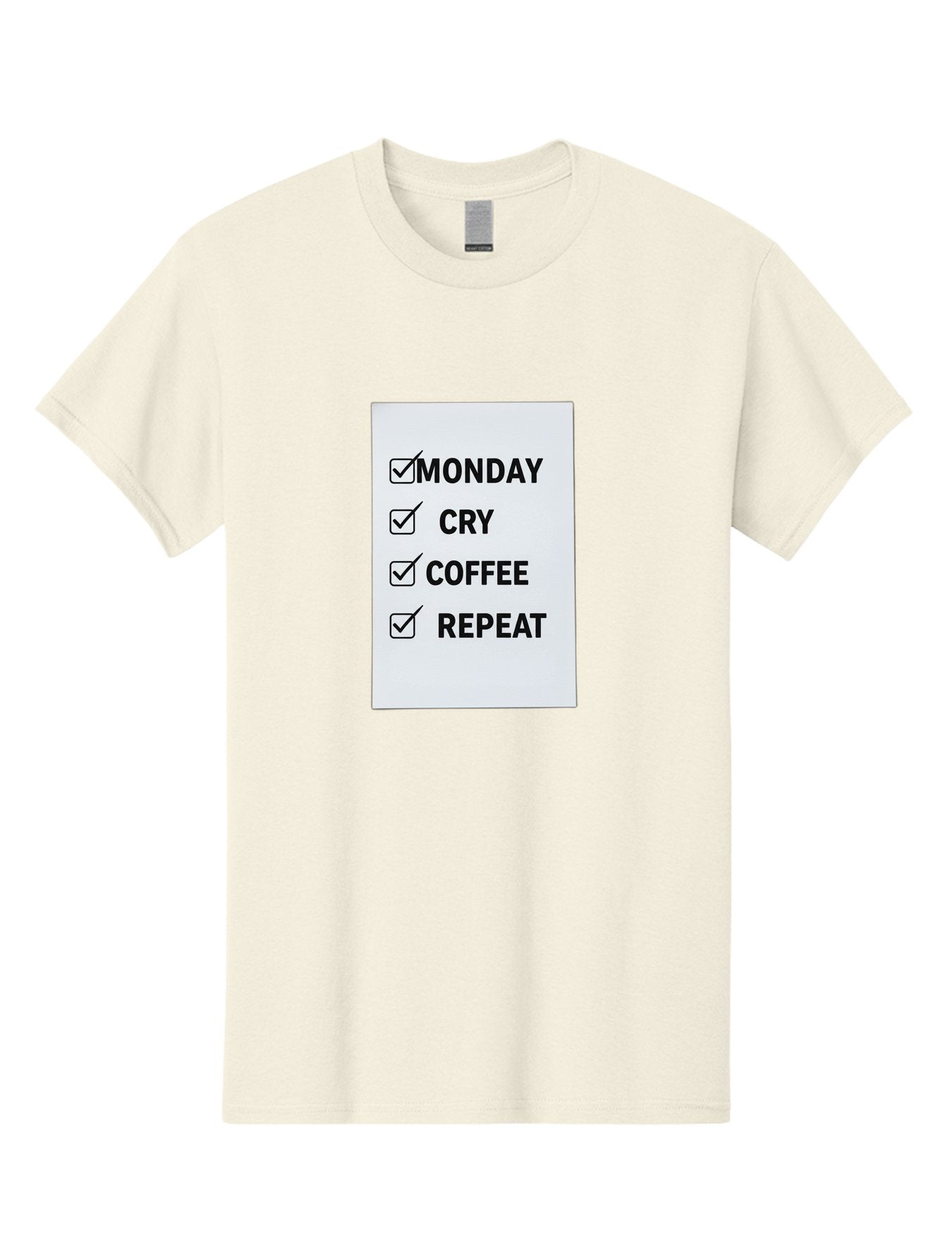 Monday-Cry-Coffee-Repeat-1 Men'S Graphic Tee, 100% Cotton, Comfortable Casual Summer Wear, Machine Washable, Monday Motivation, Funny To-Do List, Coffee Humor, Monday Blues, Office Humor, Work Life Balance, Morning Routine, Coffee Break Bae514 15