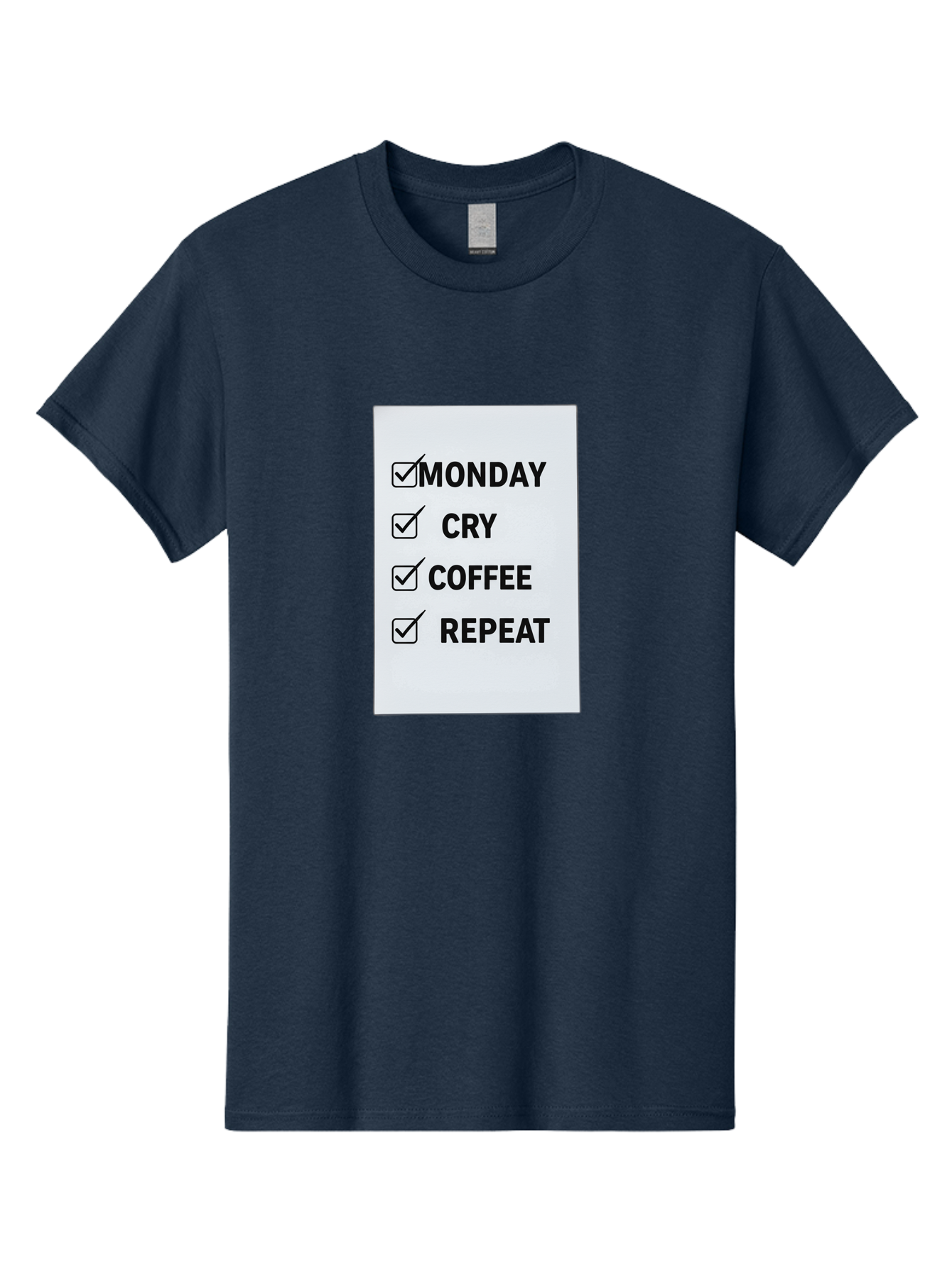 Monday-Cry-Coffee-Repeat-1 Men'S Graphic Tee, 100% Cotton, Comfortable Casual Summer Wear, Machine Washable, Monday Motivation, Funny To-Do List, Coffee Humor, Monday Blues, Office Humor, Work Life Balance, Morning Routine, Coffee Break Bae514