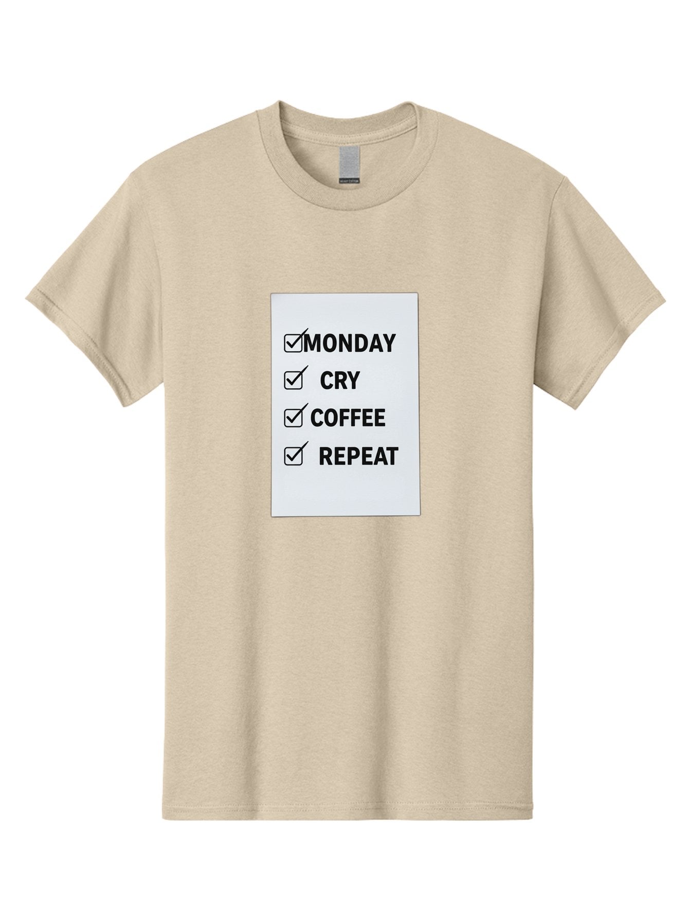 Monday-Cry-Coffee-Repeat-1 Men'S Graphic Tee, 100% Cotton, Comfortable Casual Summer Wear, Machine Washable, Monday Motivation, Funny To-Do List, Coffee Humor, Monday Blues, Office Humor, Work Life Balance, Morning Routine, Coffee Break Bae514 7