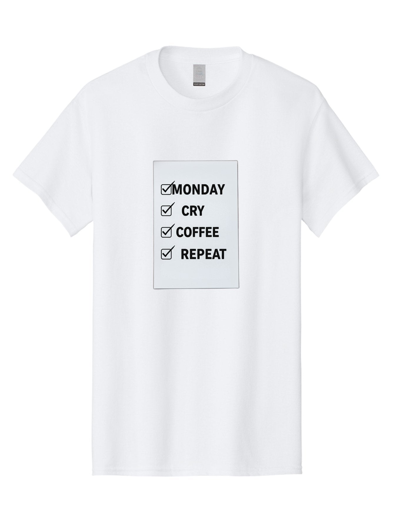 Monday-Cry-Coffee-Repeat-1 Men'S Graphic Tee, 100% Cotton, Comfortable Casual Summer Wear, Machine Washable, Monday Motivation, Funny To-Do List, Coffee Humor, Monday Blues, Office Humor, Work Life Balance, Morning Routine, Coffee Break Bae514 3