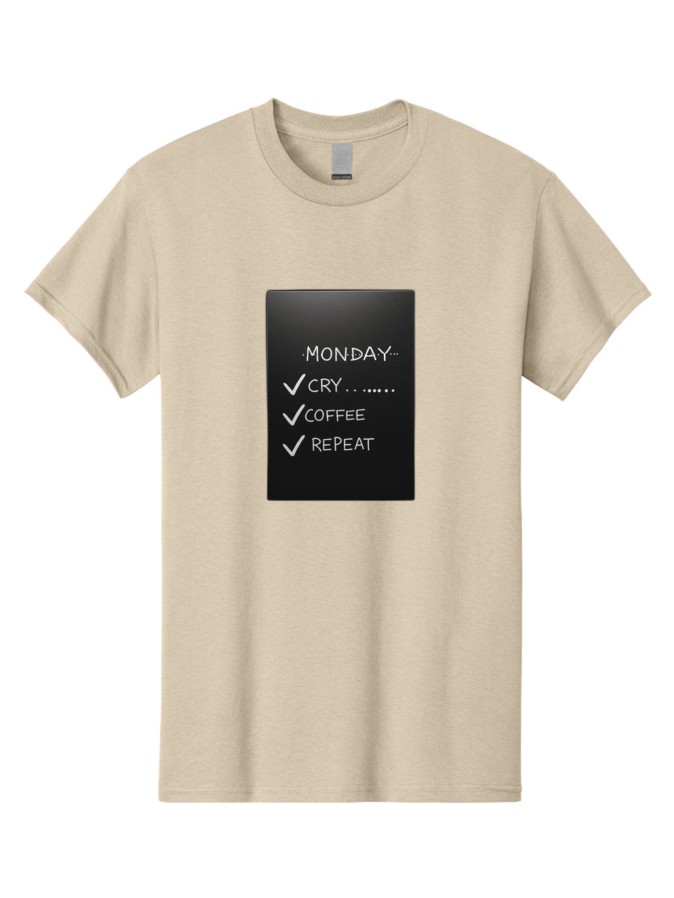 Monday-Cry-Coffee-Repeat-2 Men'S Graphic Tee, 100% Cotton, Comfortable Casual Summer Wear, Machine Washable, Humorous Quote, Monday Motivation, Funny Memes, Coffee Lover, Monday Blues, Motivational Quotes, Relatable Humor Bae515 5