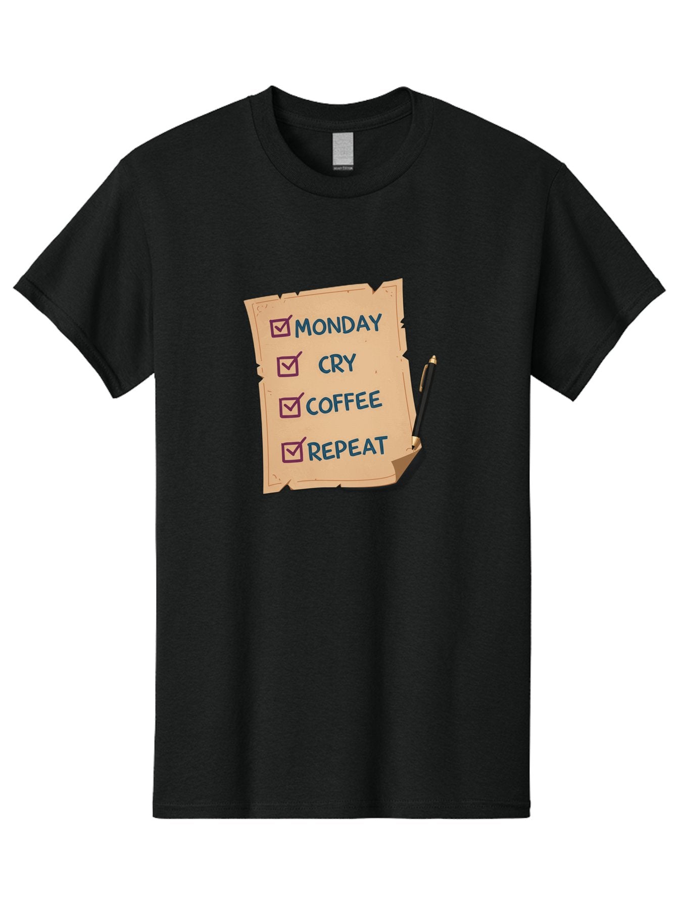Monday-Cry-Coffee-Repeat-3 Men'S Graphic Tee, 100% Cotton, Comfortable Casual Summer Wear, Machine Washable, Humorous To-Do List, Monday Motivation, Coffee Humor, Funny Office Quotes, Relatable Workspace, Quirky Stationery, Bae516 4