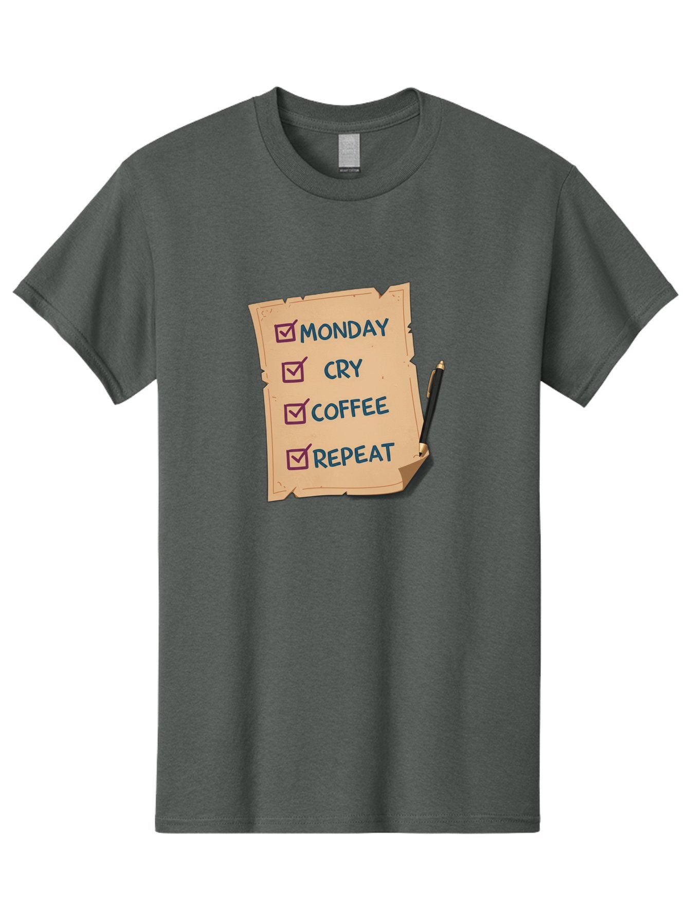 Monday-Cry-Coffee-Repeat-3 Men'S Graphic Tee, 100% Cotton, Comfortable Casual Summer Wear, Machine Washable, Humorous To-Do List, Monday Motivation, Coffee Humor, Funny Office Quotes, Relatable Workspace, Quirky Stationery, Bae516 15