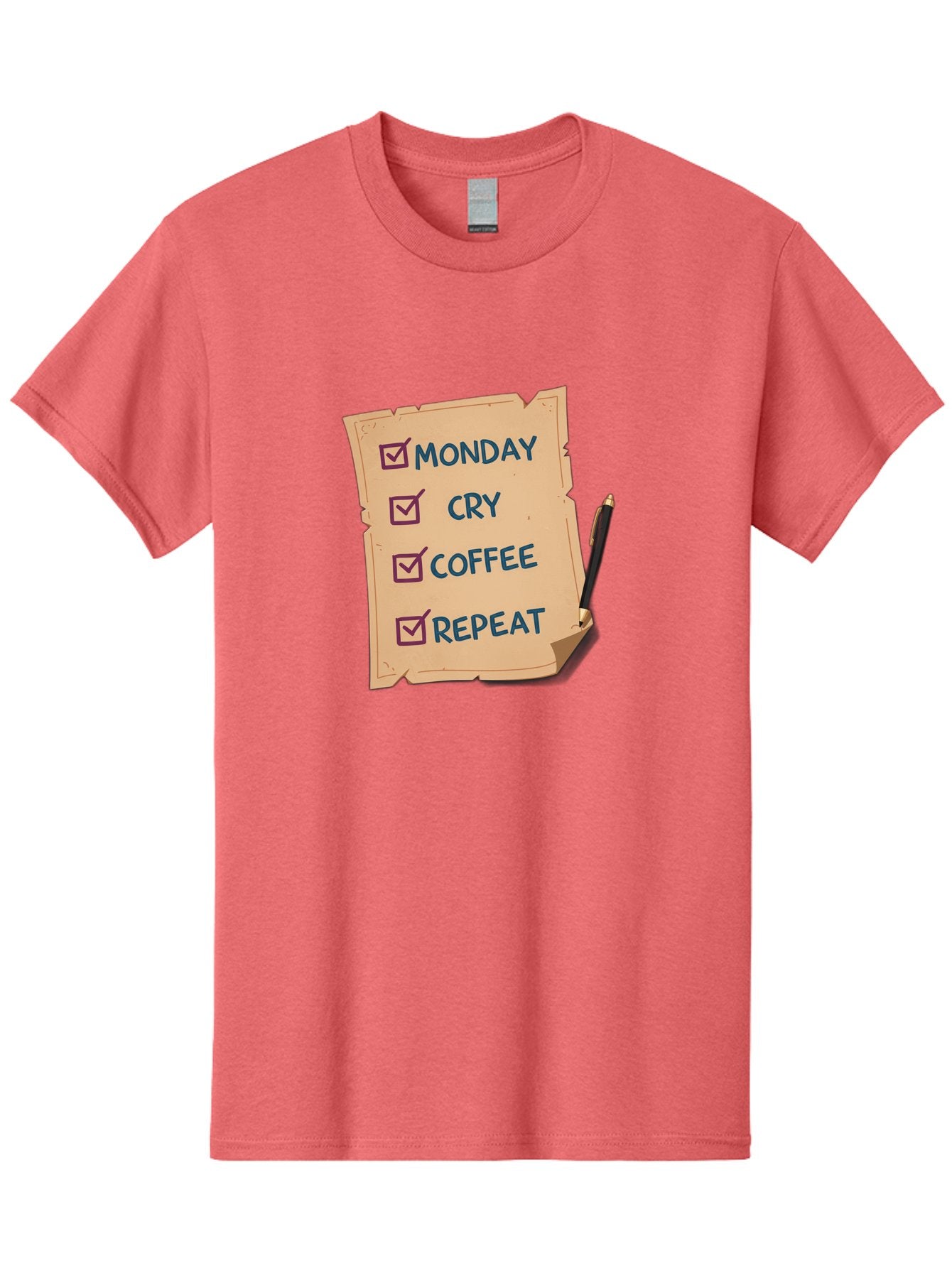 Monday-Cry-Coffee-Repeat-3 Men'S Graphic Tee, 100% Cotton, Comfortable Casual Summer Wear, Machine Washable, Humorous To-Do List, Monday Motivation, Coffee Humor, Funny Office Quotes, Relatable Workspace, Quirky Stationery, Bae516 9