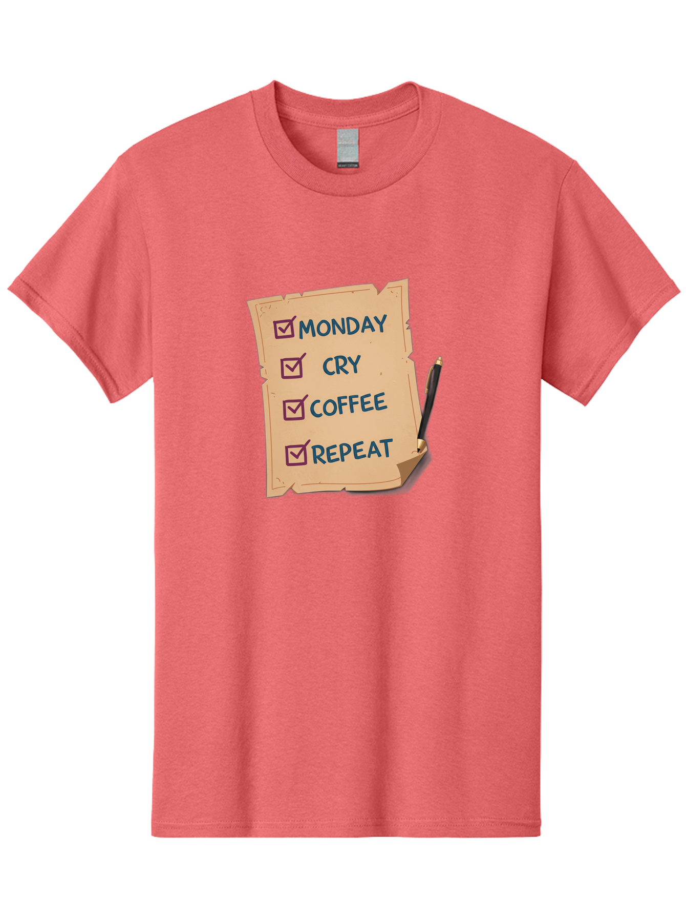 Monday-Cry-Coffee-Repeat-3 Men'S Graphic Tee, 100% Cotton, Comfortable Casual Summer Wear, Machine Washable, Humorous To-Do List, Monday Motivation, Coffee Humor, Funny Office Quotes, Relatable Workspace, Quirky Stationery, Bae516 5