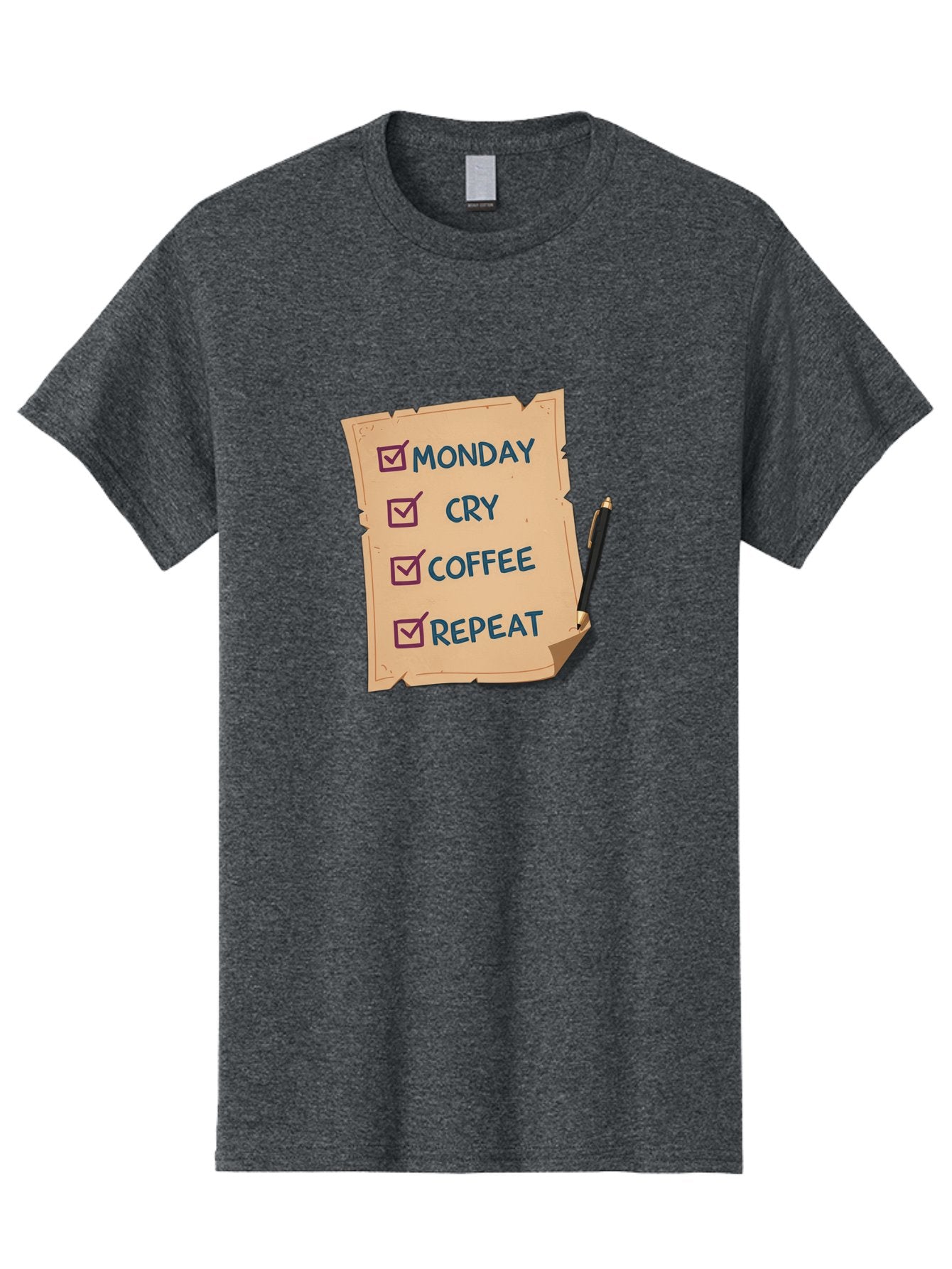 Monday-Cry-Coffee-Repeat-3 Men'S Graphic Tee, 100% Cotton, Comfortable Casual Summer Wear, Machine Washable, Humorous To-Do List, Monday Motivation, Coffee Humor, Funny Office Quotes, Relatable Workspace, Quirky Stationery, Bae516 7