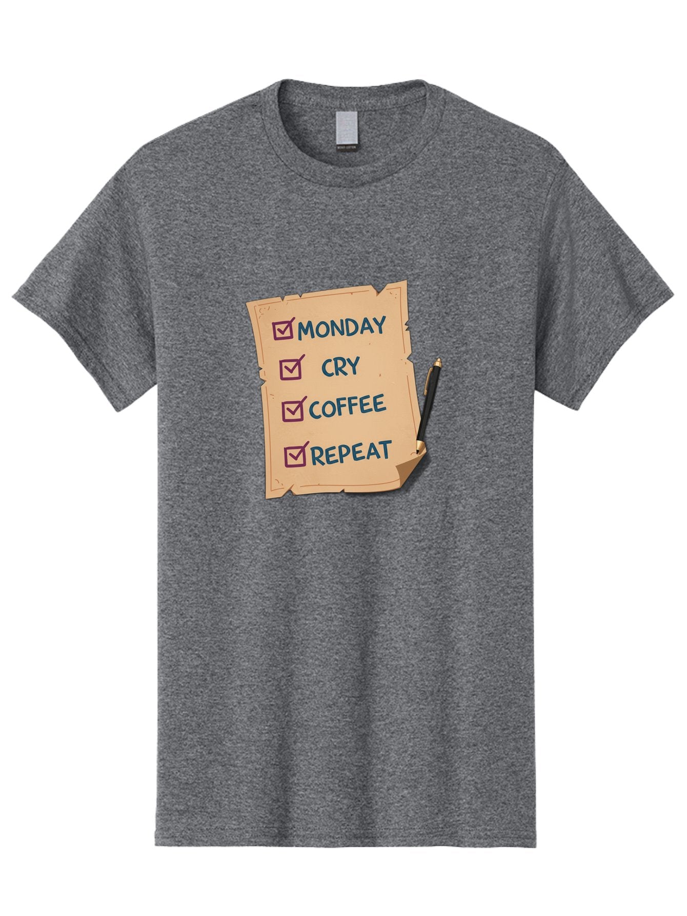 Monday-Cry-Coffee-Repeat-3 Men'S Graphic Tee, 100% Cotton, Comfortable Casual Summer Wear, Machine Washable, Humorous To-Do List, Monday Motivation, Coffee Humor, Funny Office Quotes, Relatable Workspace, Quirky Stationery, Bae516 13