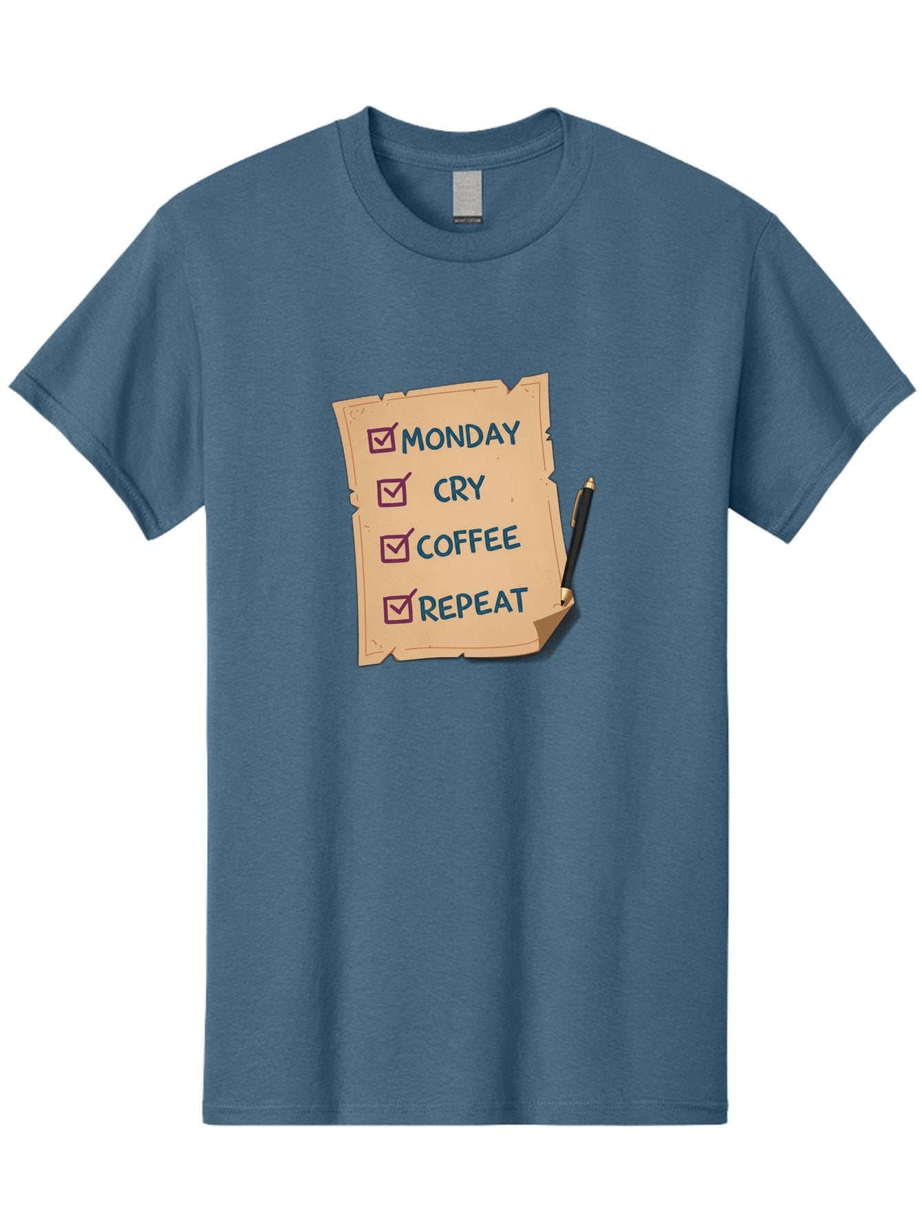 Monday-Cry-Coffee-Repeat-3 Men'S Graphic Tee, 100% Cotton, Comfortable Casual Summer Wear, Machine Washable, Humorous To-Do List, Monday Motivation, Coffee Humor, Funny Office Quotes, Relatable Workspace, Quirky Stationery, Bae516