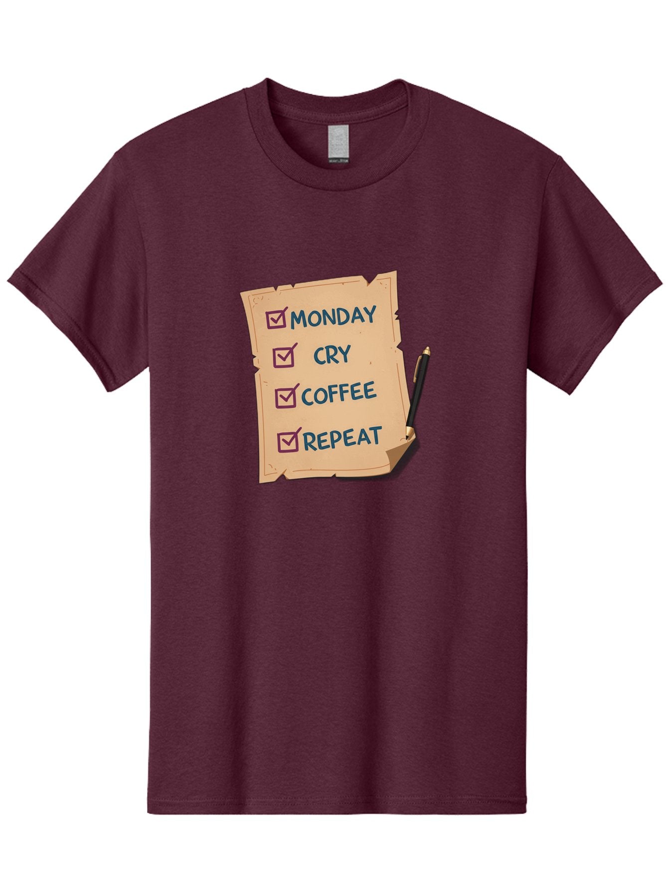 Monday-Cry-Coffee-Repeat-3 Men'S Graphic Tee, 100% Cotton, Comfortable Casual Summer Wear, Machine Washable, Humorous To-Do List, Monday Motivation, Coffee Humor, Funny Office Quotes, Relatable Workspace, Quirky Stationery, Bae516 10