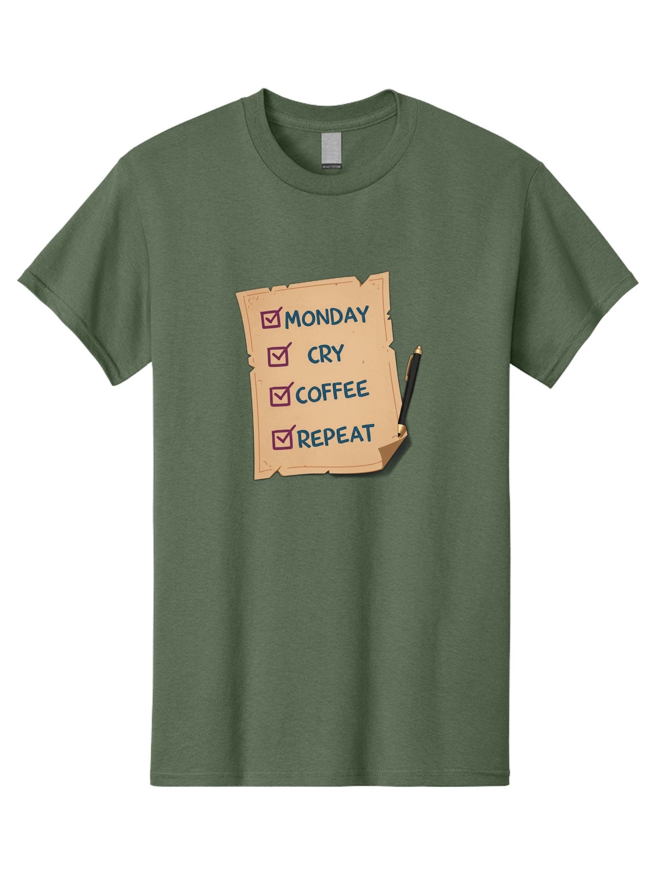Monday-Cry-Coffee-Repeat-3 Men'S Graphic Tee, 100% Cotton, Comfortable Casual Summer Wear, Machine Washable, Humorous To-Do List, Monday Motivation, Coffee Humor, Funny Office Quotes, Relatable Workspace, Quirky Stationery, Bae516 14