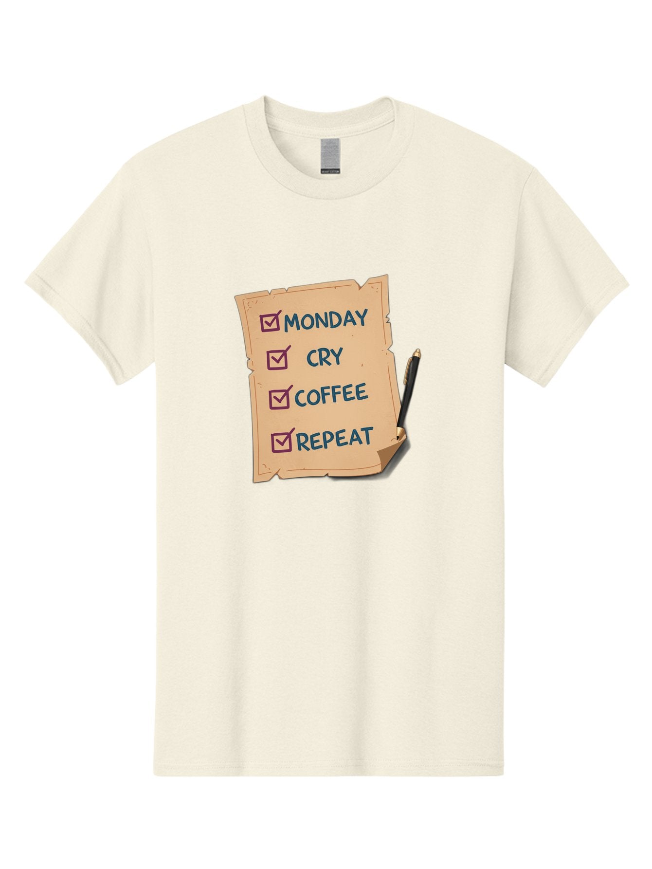 Monday-Cry-Coffee-Repeat-3 Men'S Graphic Tee, 100% Cotton, Comfortable Casual Summer Wear, Machine Washable, Humorous To-Do List, Monday Motivation, Coffee Humor, Funny Office Quotes, Relatable Workspace, Quirky Stationery, Bae516 11