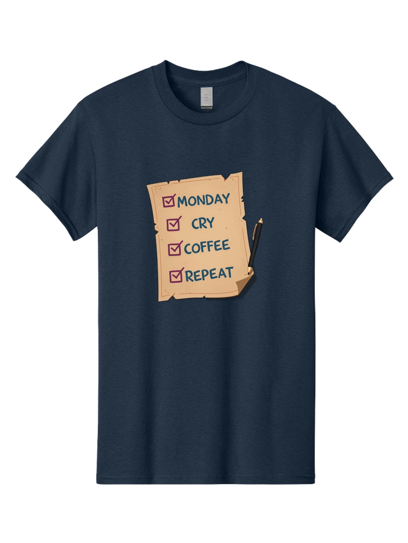 Monday-Cry-Coffee-Repeat-3 Men'S Graphic Tee, 100% Cotton, Comfortable Casual Summer Wear, Machine Washable, Humorous To-Do List, Monday Motivation, Coffee Humor, Funny Office Quotes, Relatable Workspace, Quirky Stationery, Bae516 5
