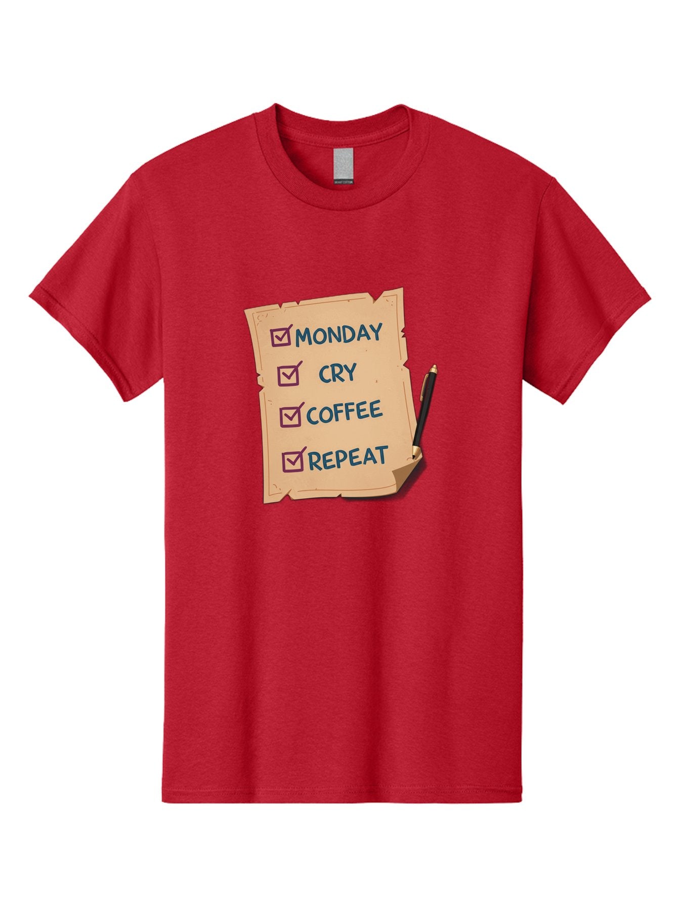 Monday-Cry-Coffee-Repeat-3 Men'S Graphic Tee, 100% Cotton, Comfortable Casual Summer Wear, Machine Washable, Humorous To-Do List, Monday Motivation, Coffee Humor, Funny Office Quotes, Relatable Workspace, Quirky Stationery, Bae516