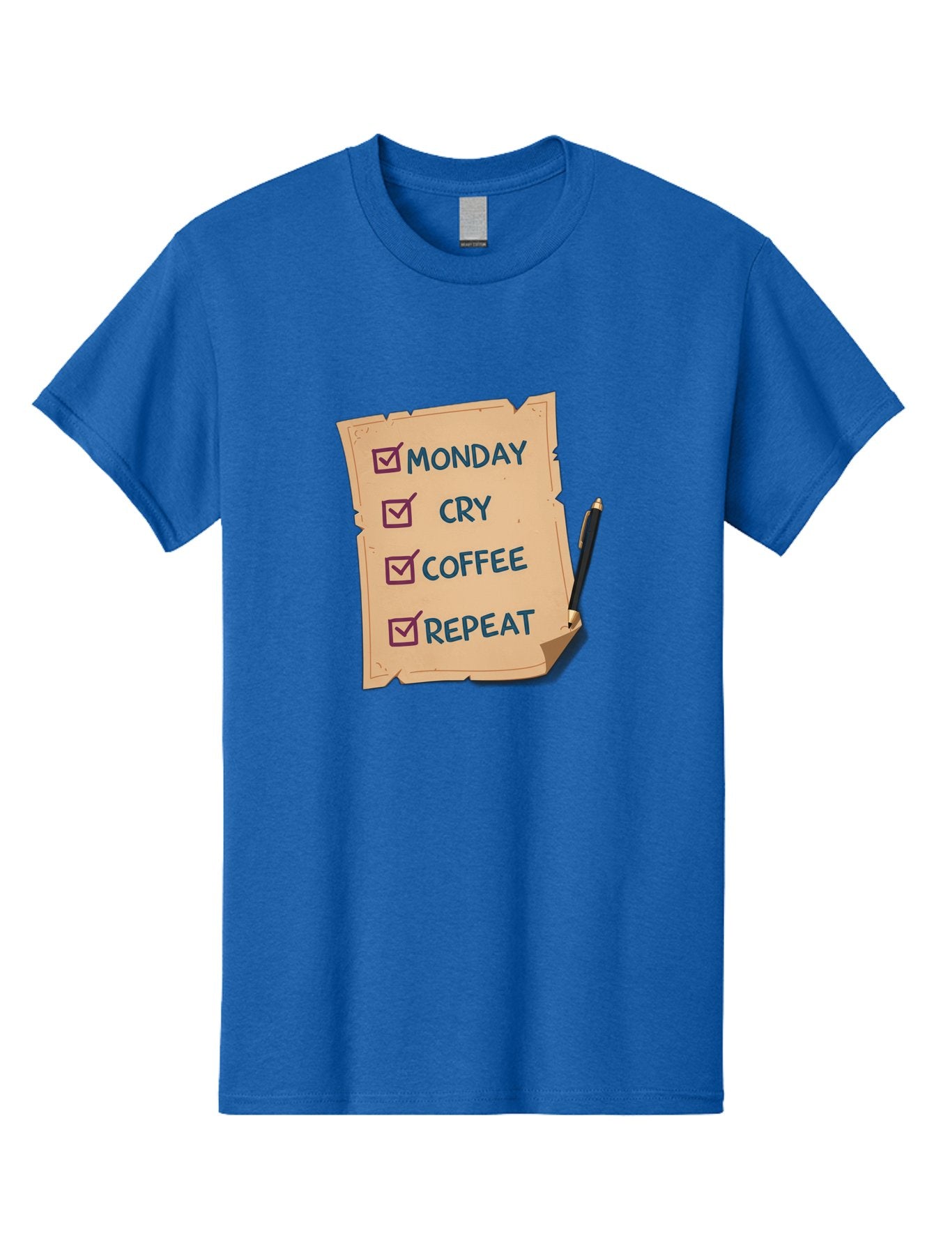 Monday-Cry-Coffee-Repeat-3 Men'S Graphic Tee, 100% Cotton, Comfortable Casual Summer Wear, Machine Washable, Humorous To-Do List, Monday Motivation, Coffee Humor, Funny Office Quotes, Relatable Workspace, Quirky Stationery, Bae516 12