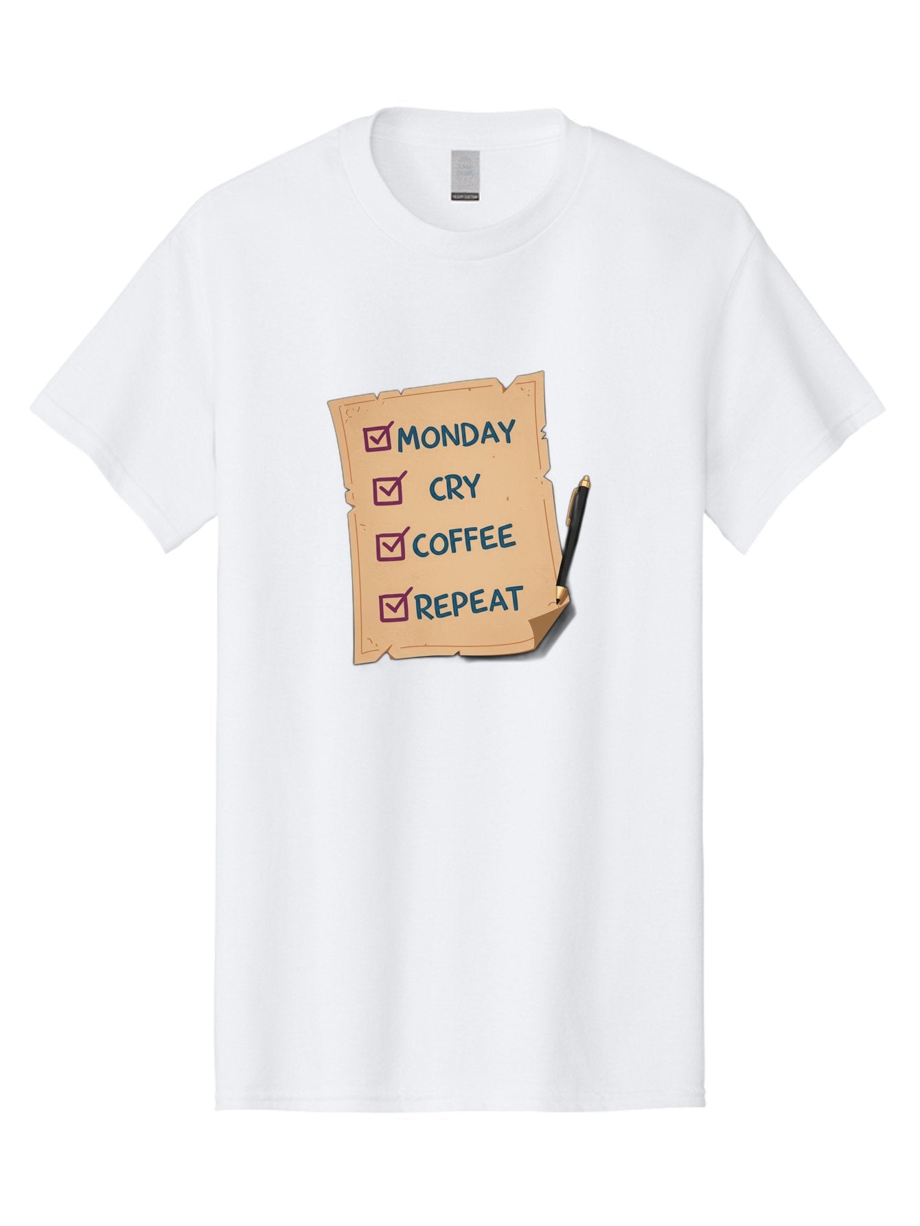 Monday-Cry-Coffee-Repeat-3 Men'S Graphic Tee, 100% Cotton, Comfortable Casual Summer Wear, Machine Washable, Humorous To-Do List, Monday Motivation, Coffee Humor, Funny Office Quotes, Relatable Workspace, Quirky Stationery, Bae516 8