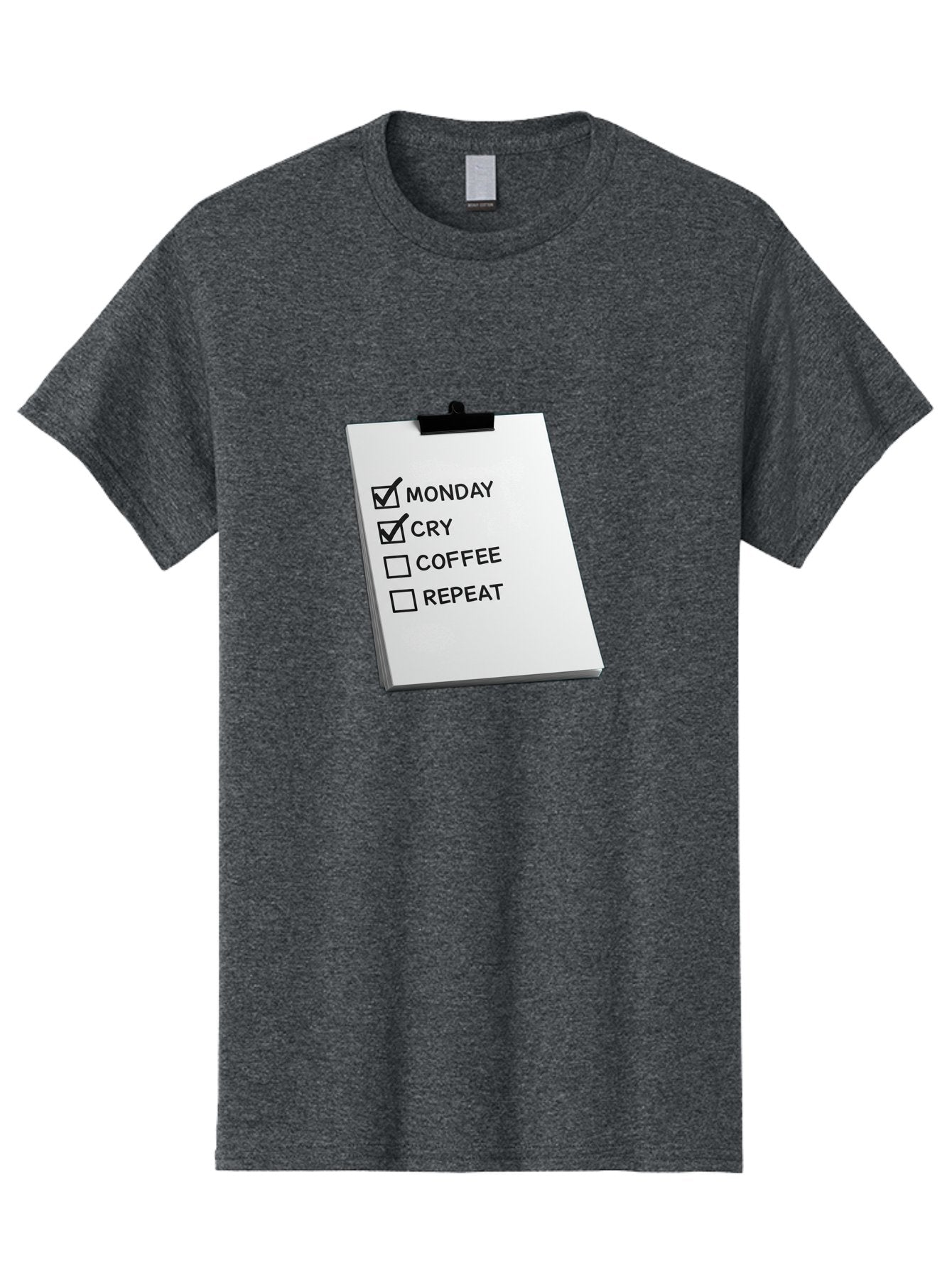 Monday-Cry-Coffee-Repeat Men'S Graphic Tee, 100% Cotton, Comfortable Casual Summer Wear, Machine Washable, To-Do List, Monday Blues, Cry, Coffee Break, Repeat Cycle, Humor, Relatable, Checklist, Productivity, Morning Routine, Motivation Bae517 10