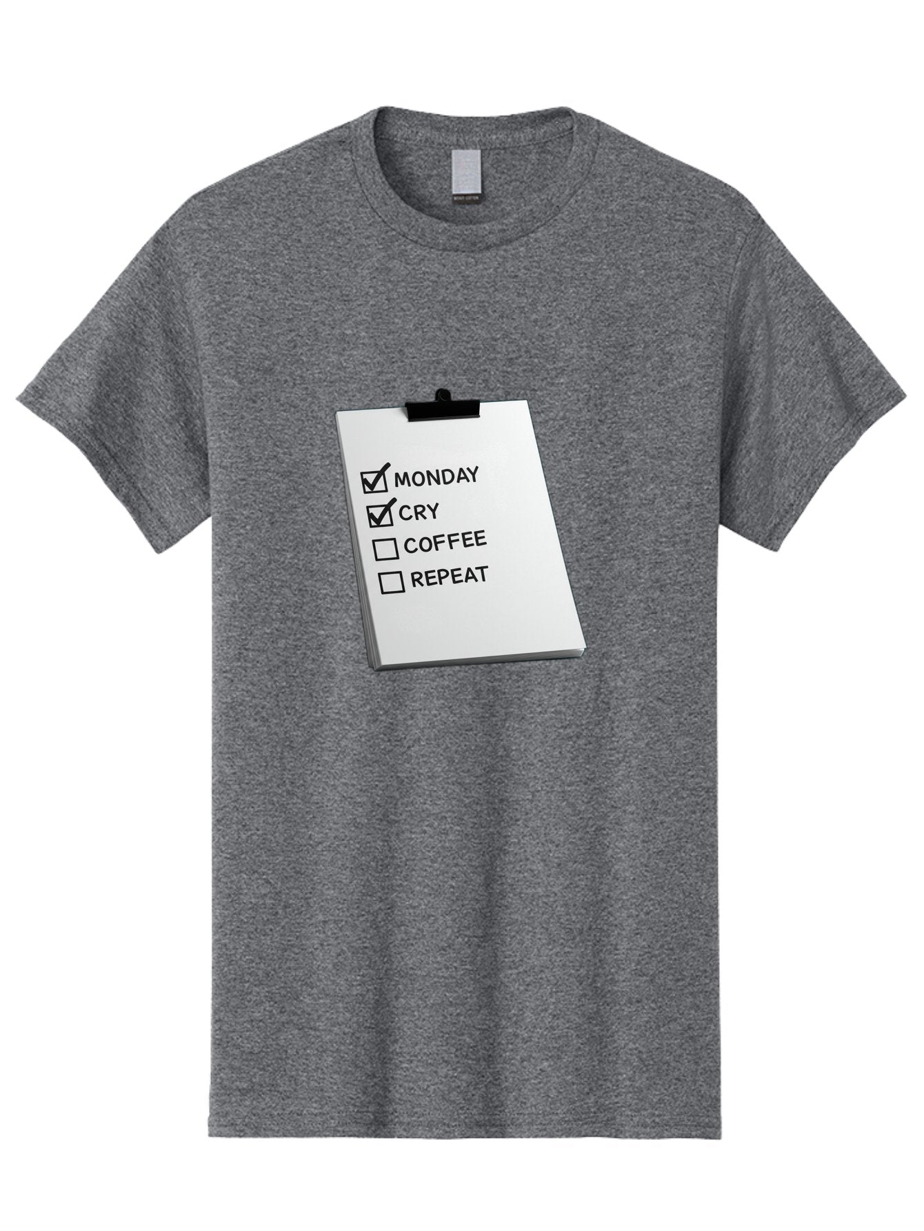 Monday-Cry-Coffee-Repeat Men'S Graphic Tee, 100% Cotton, Comfortable Casual Summer Wear, Machine Washable, To-Do List, Monday Blues, Cry, Coffee Break, Repeat Cycle, Humor, Relatable, Checklist, Productivity, Morning Routine, Motivation Bae517 4