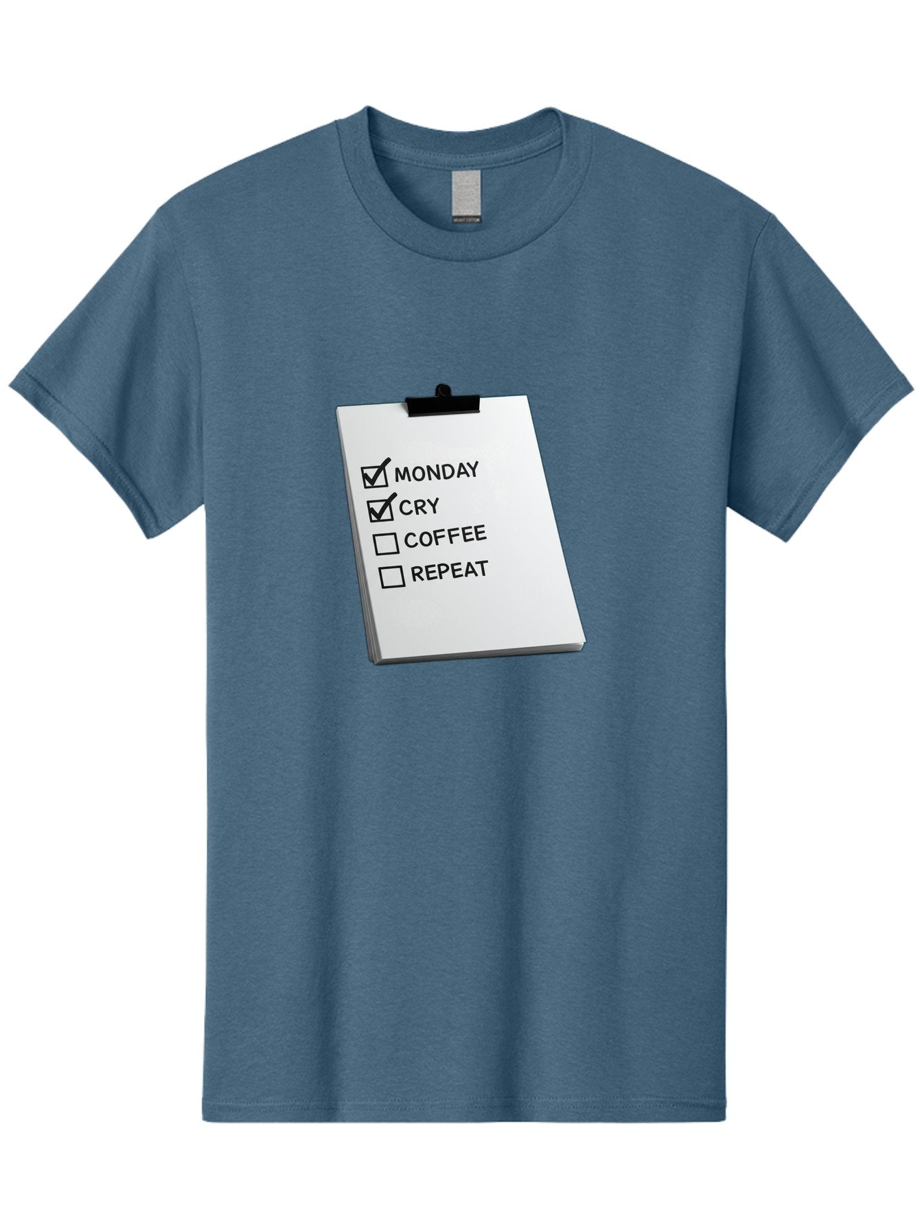 Monday-Cry-Coffee-Repeat Men'S Graphic Tee, 100% Cotton, Comfortable Casual Summer Wear, Machine Washable, To-Do List, Monday Blues, Cry, Coffee Break, Repeat Cycle, Humor, Relatable, Checklist, Productivity, Morning Routine, Motivation Bae517 12