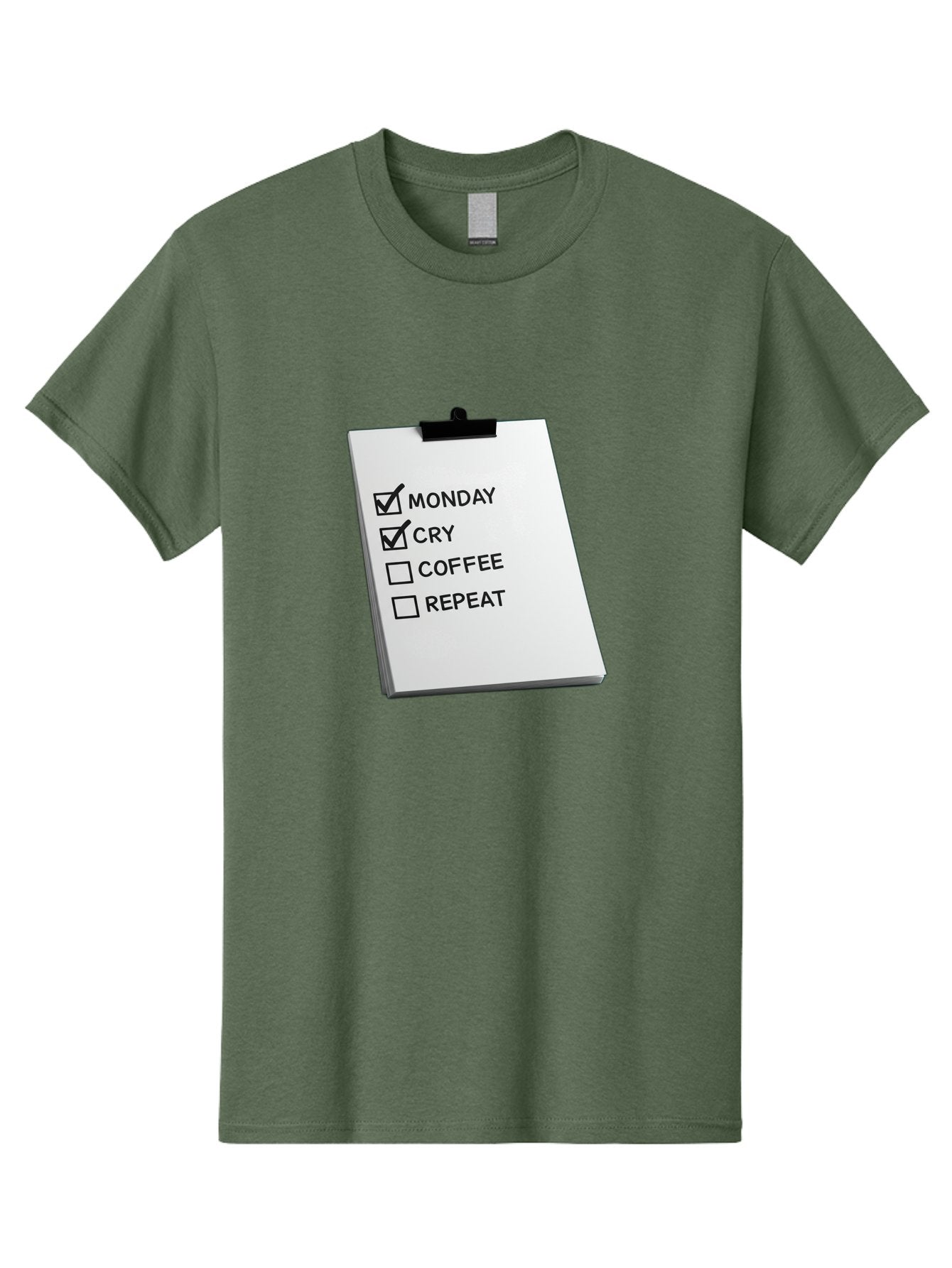 Monday-Cry-Coffee-Repeat Men'S Graphic Tee, 100% Cotton, Comfortable Casual Summer Wear, Machine Washable, To-Do List, Monday Blues, Cry, Coffee Break, Repeat Cycle, Humor, Relatable, Checklist, Productivity, Morning Routine, Motivation Bae517 5