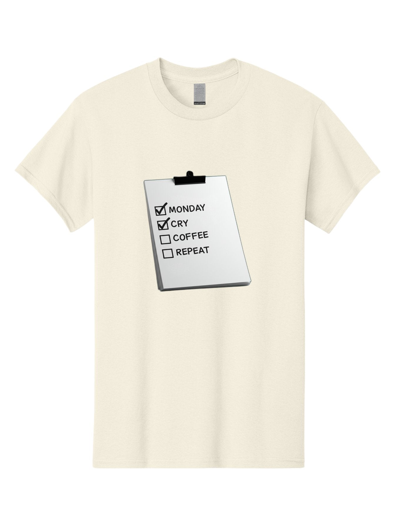 Monday-Cry-Coffee-Repeat Men'S Graphic Tee, 100% Cotton, Comfortable Casual Summer Wear, Machine Washable, To-Do List, Monday Blues, Cry, Coffee Break, Repeat Cycle, Humor, Relatable, Checklist, Productivity, Morning Routine, Motivation Bae517 7