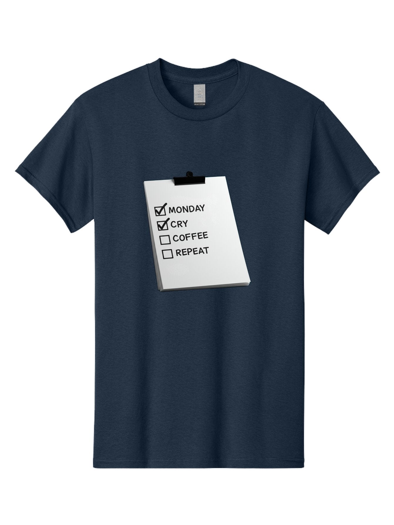 Monday-Cry-Coffee-Repeat Men'S Graphic Tee, 100% Cotton, Comfortable Casual Summer Wear, Machine Washable, To-Do List, Monday Blues, Cry, Coffee Break, Repeat Cycle, Humor, Relatable, Checklist, Productivity, Morning Routine, Motivation Bae517 9
