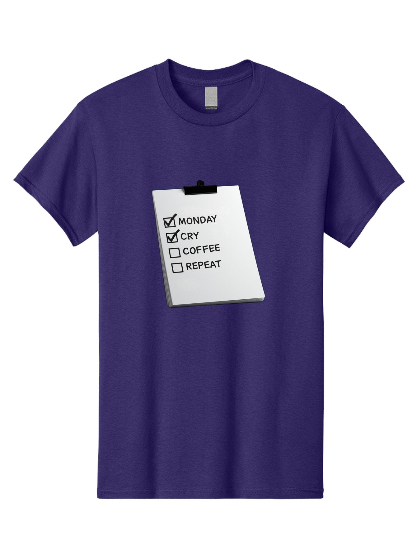 Monday-Cry-Coffee-Repeat Men'S Graphic Tee, 100% Cotton, Comfortable Casual Summer Wear, Machine Washable, To-Do List, Monday Blues, Cry, Coffee Break, Repeat Cycle, Humor, Relatable, Checklist, Productivity, Morning Routine, Motivation Bae517 8