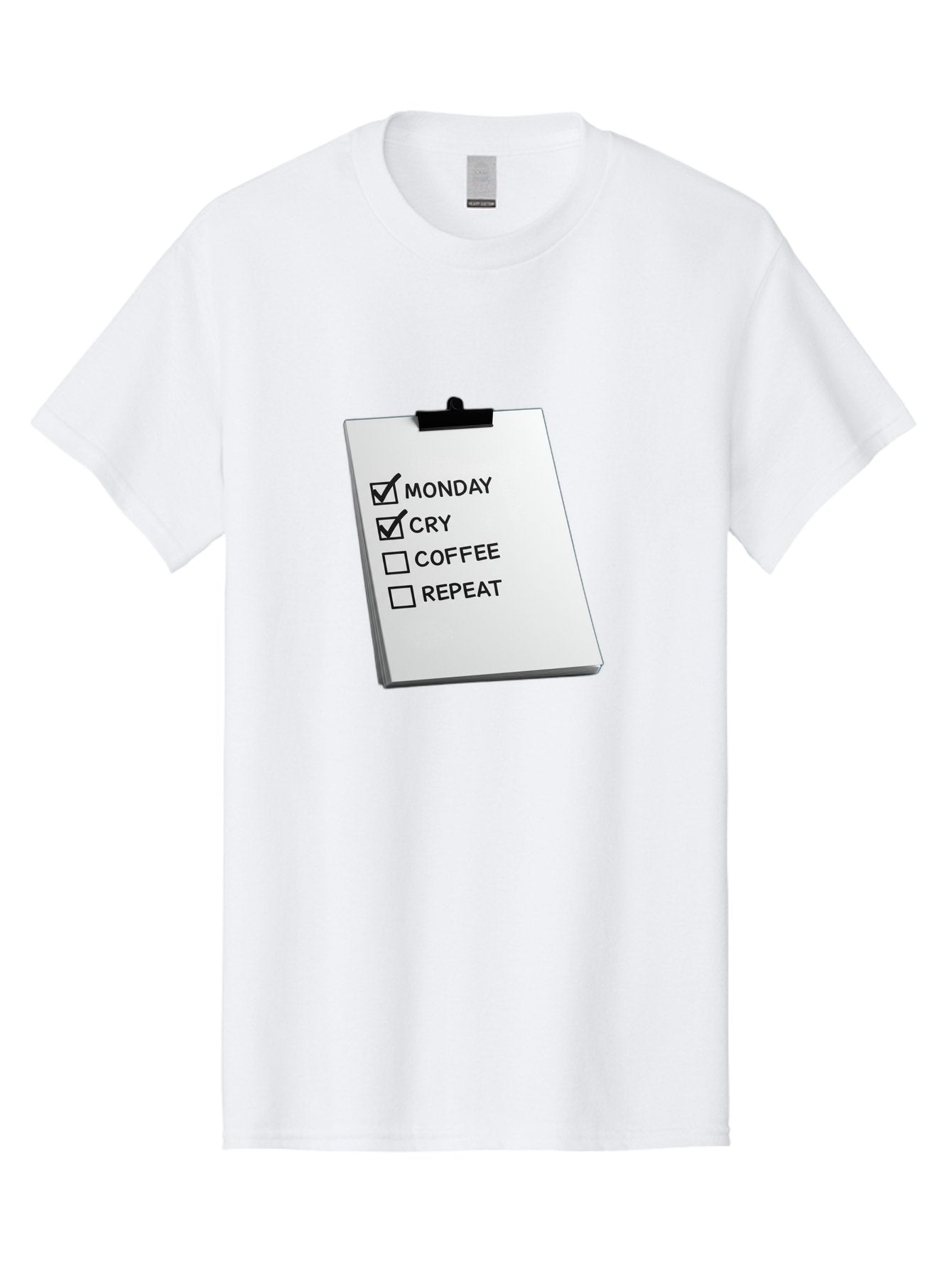 Monday-Cry-Coffee-Repeat Men'S Graphic Tee, 100% Cotton, Comfortable Casual Summer Wear, Machine Washable, To-Do List, Monday Blues, Cry, Coffee Break, Repeat Cycle, Humor, Relatable, Checklist, Productivity, Morning Routine, Motivation Bae517