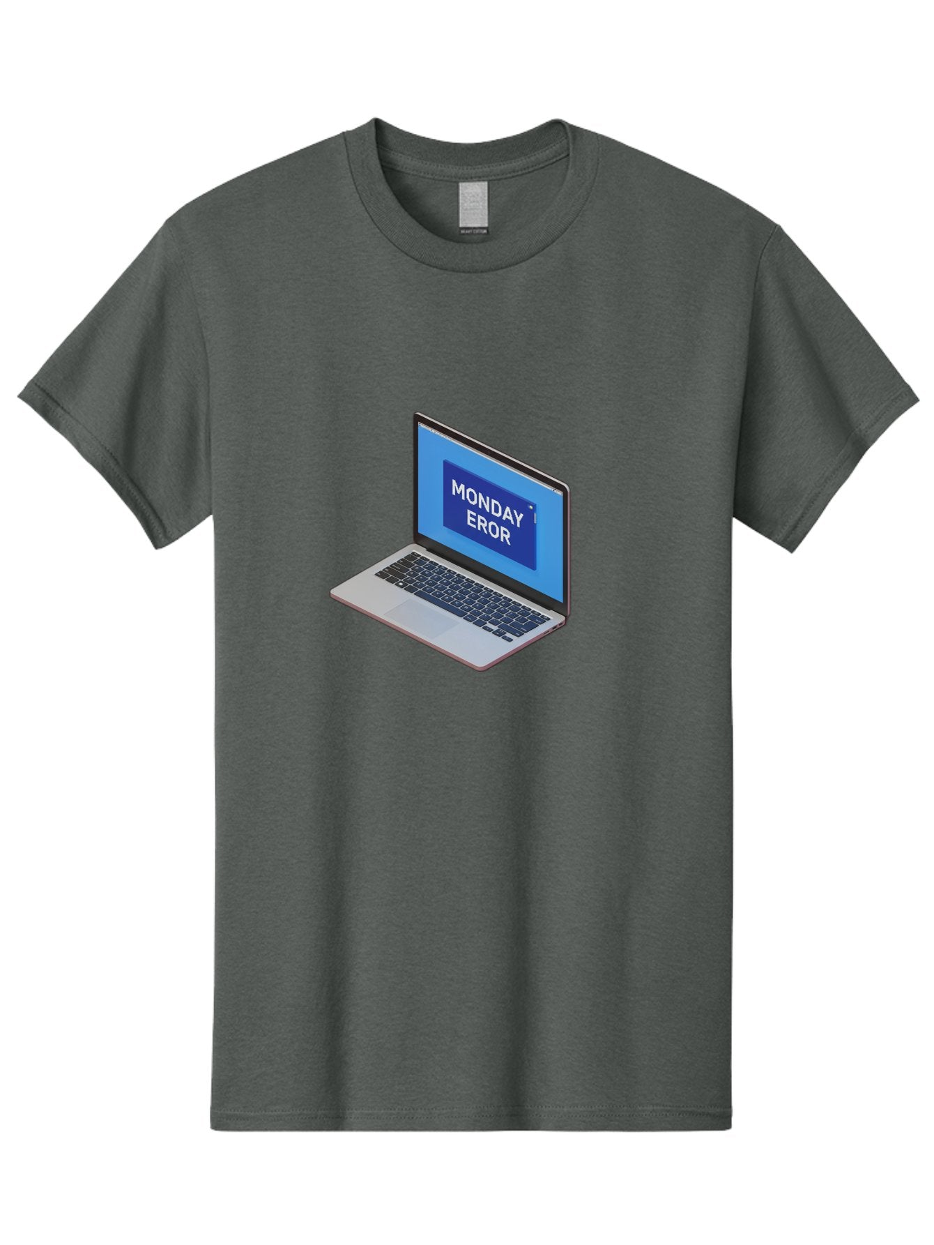 Monday-Eror Men'S Graphic Tee, 100% Cotton, Comfortable Casual Summer Wear, Machine Washable, Laptop Screen Displaying Monday Eror, Error Message, System Failure, Humorously Misspelled, Blue Screen, White Text, Cartoonish Style, Tech Glitch Bae518 9