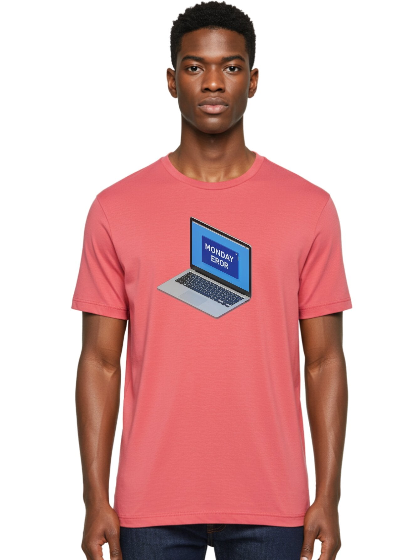 Monday-Eror Men'S Graphic Tee, 100% Cotton, Comfortable Casual Summer Wear, Machine Washable, Laptop Screen Displaying Monday Eror, Error Message, System Failure, Humorously Misspelled, Blue Screen, White Text, Cartoonish Style, Tech Glitch Bae518 28