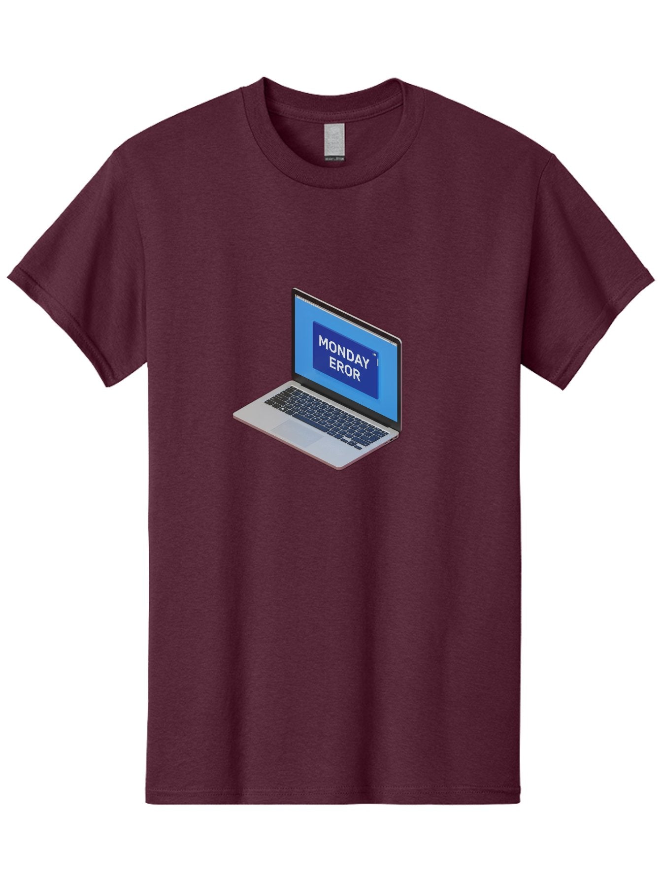 Monday-Eror Men'S Graphic Tee, 100% Cotton, Comfortable Casual Summer Wear, Machine Washable, Laptop Screen Displaying Monday Eror, Error Message, System Failure, Humorously Misspelled, Blue Screen, White Text, Cartoonish Style, Tech Glitch Bae518 3
