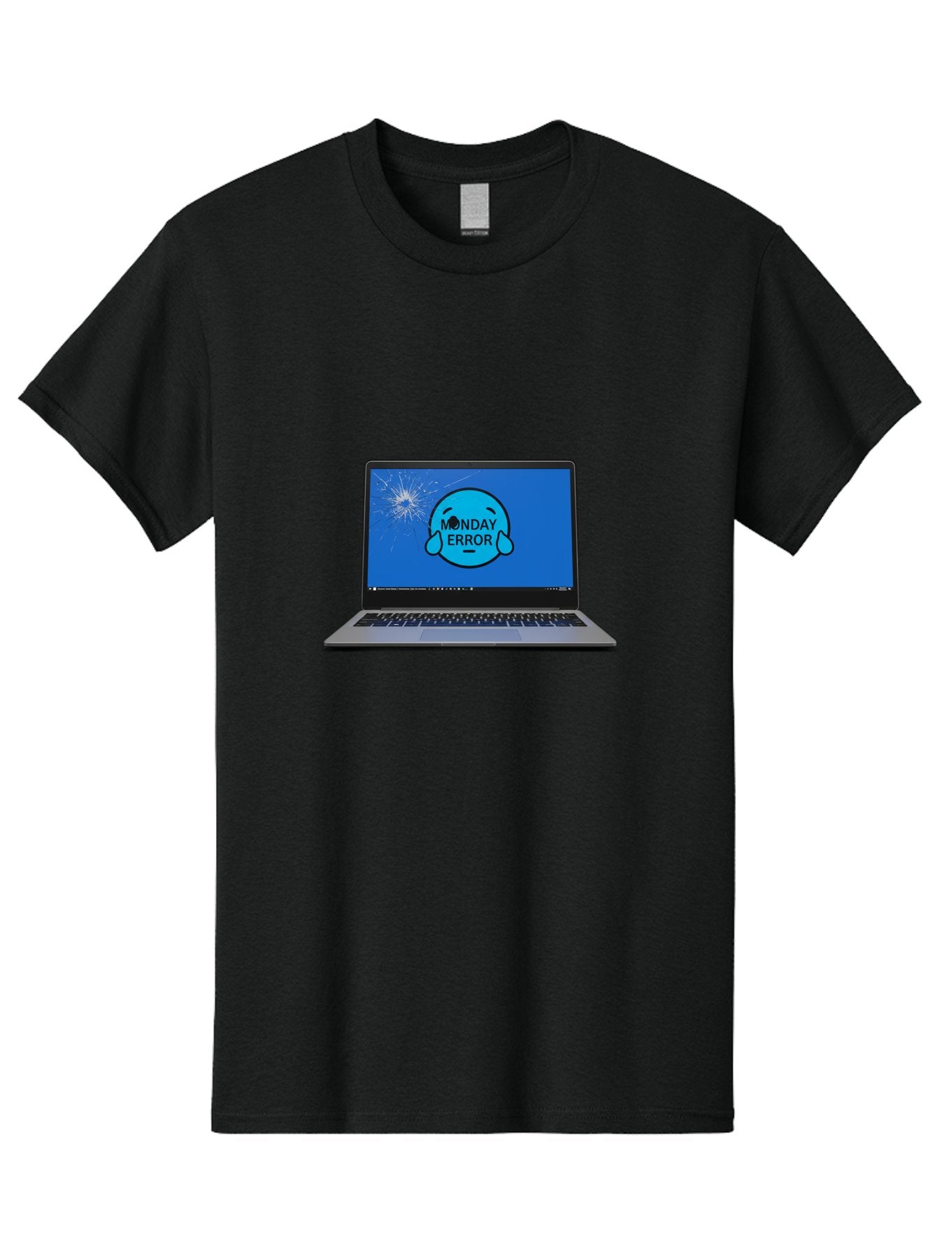 Monday-Error-10 Men'S Graphic Tee, 100% Cotton, Comfortable Casual Summer Wear, Machine Washable, Laptop Screen, Error Message, Monday Blues, Broken Computer, Tech Issue, System Failure, Sad Face, Cracked Screen, Digital Glitch Bae520 14